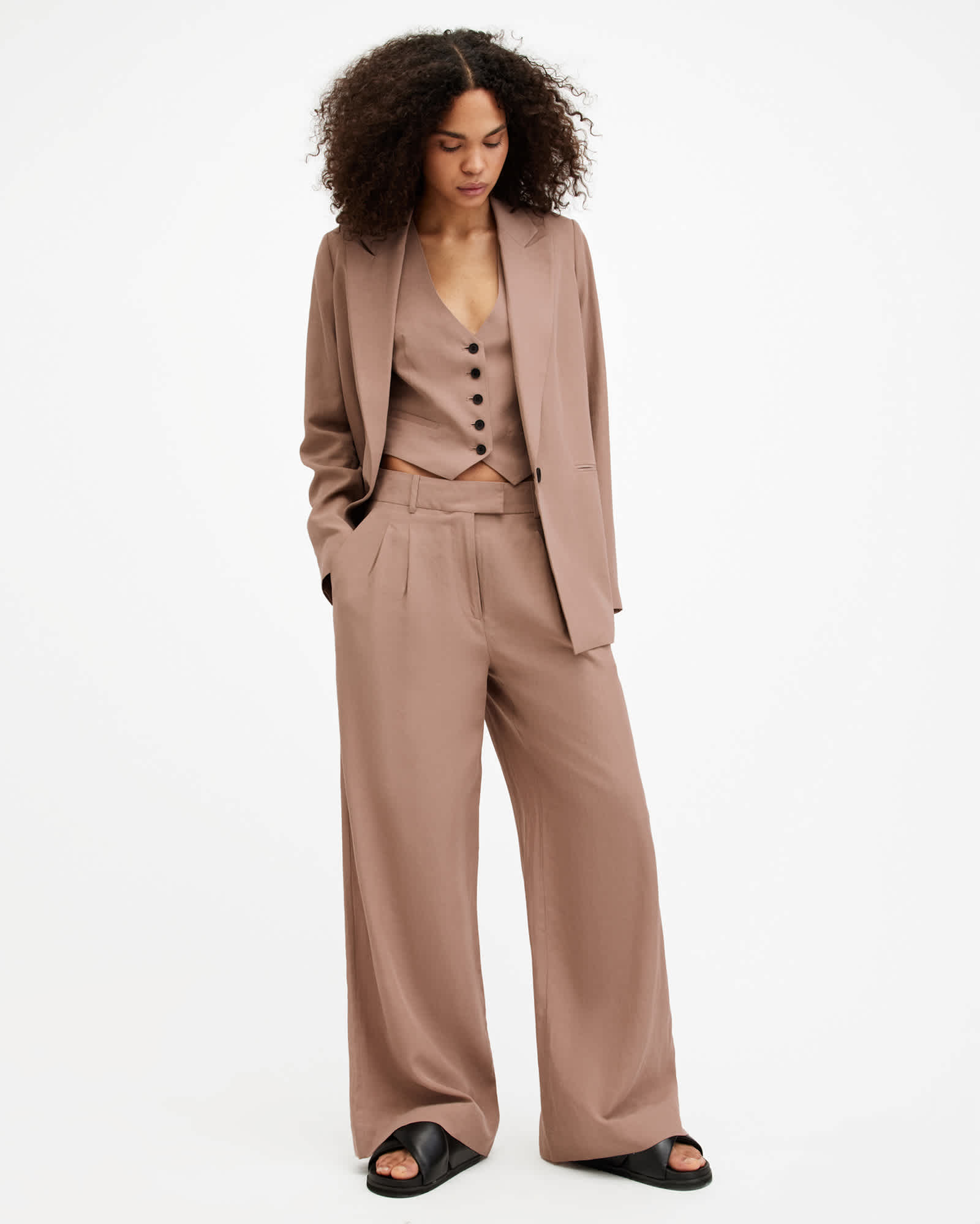 All Saints Deri Lyn Linen Blend Blazer Doe Brown