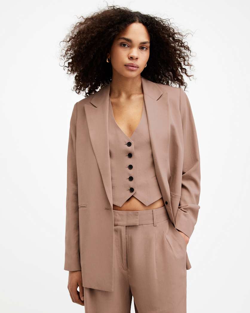 all saints Deri Lyn Linen Blend Blazer Doe Brown