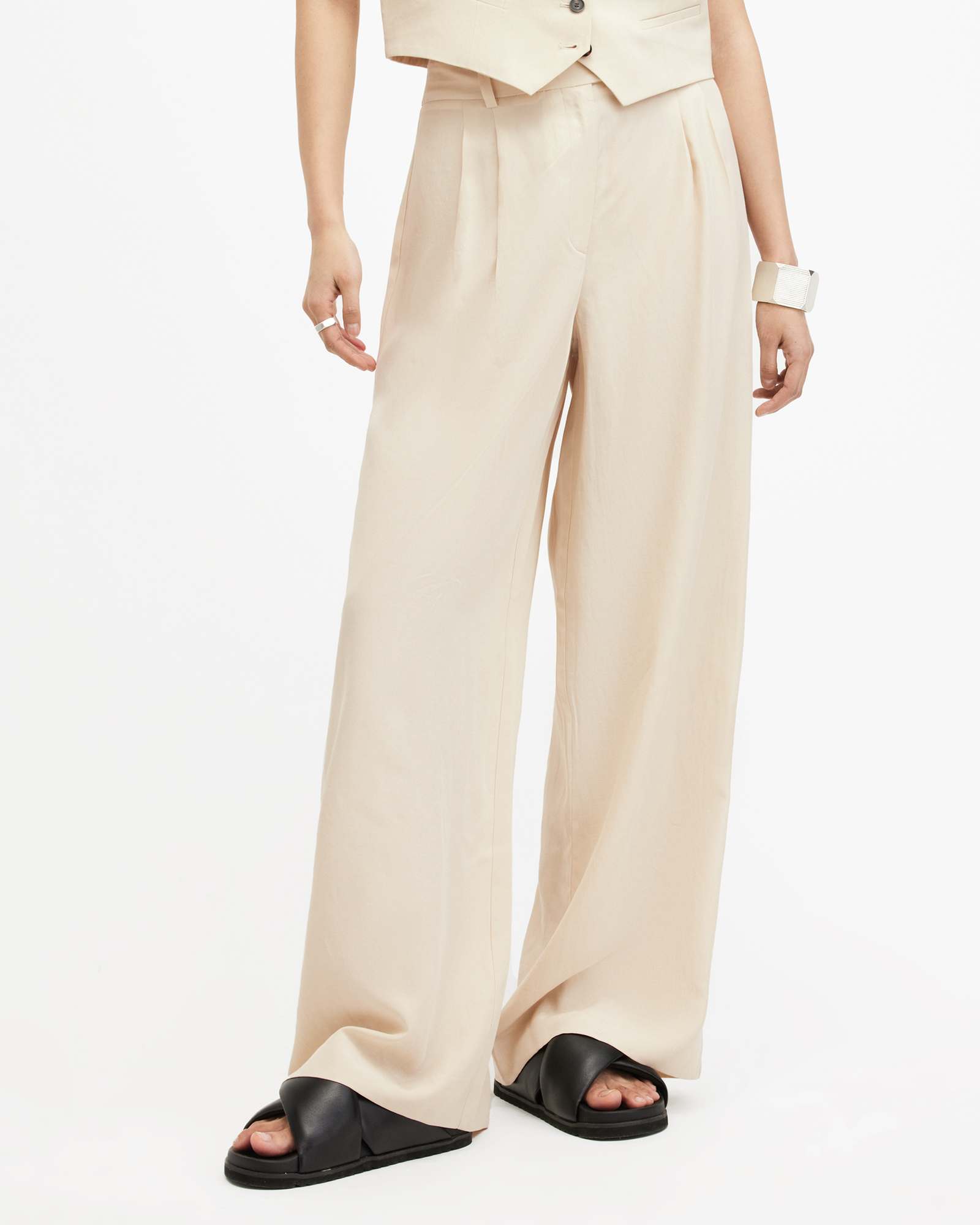 All Saints Deri Lyn Linen Blend Pants Cream White