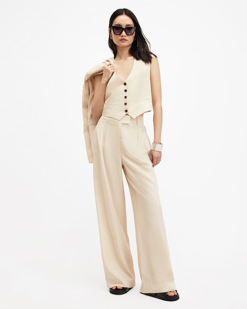 all saints Deri Lyn Linen Blend Pants Cream White