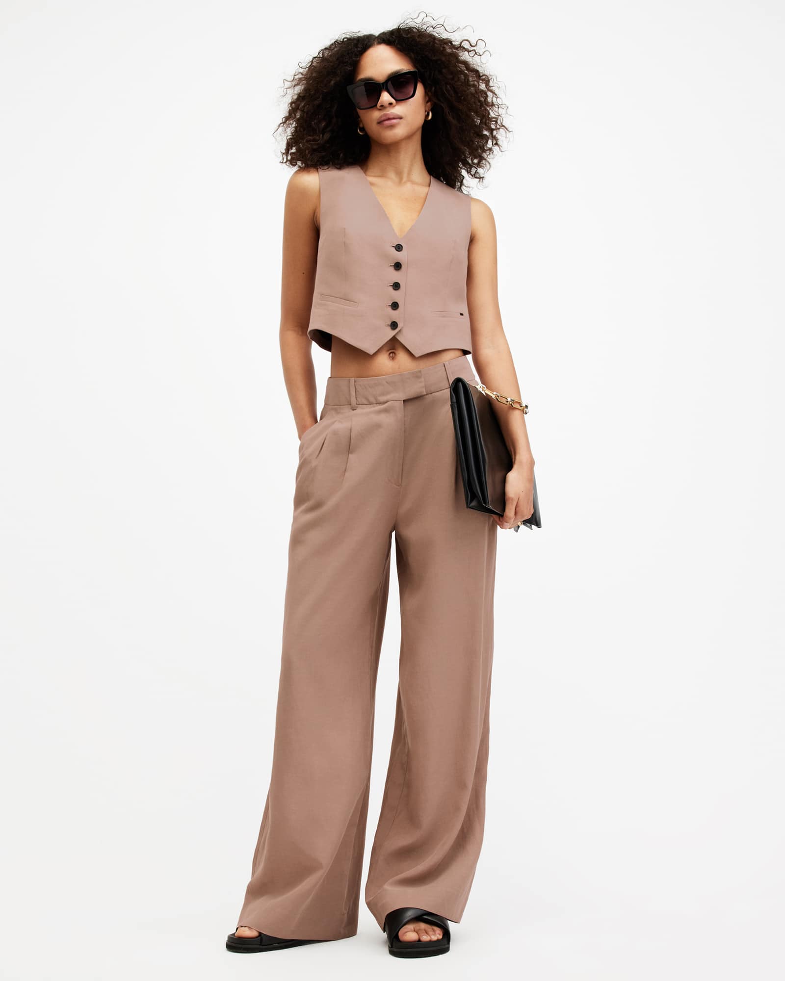 All Saints Deri Lyn Linen Blend Pants Doe Brown