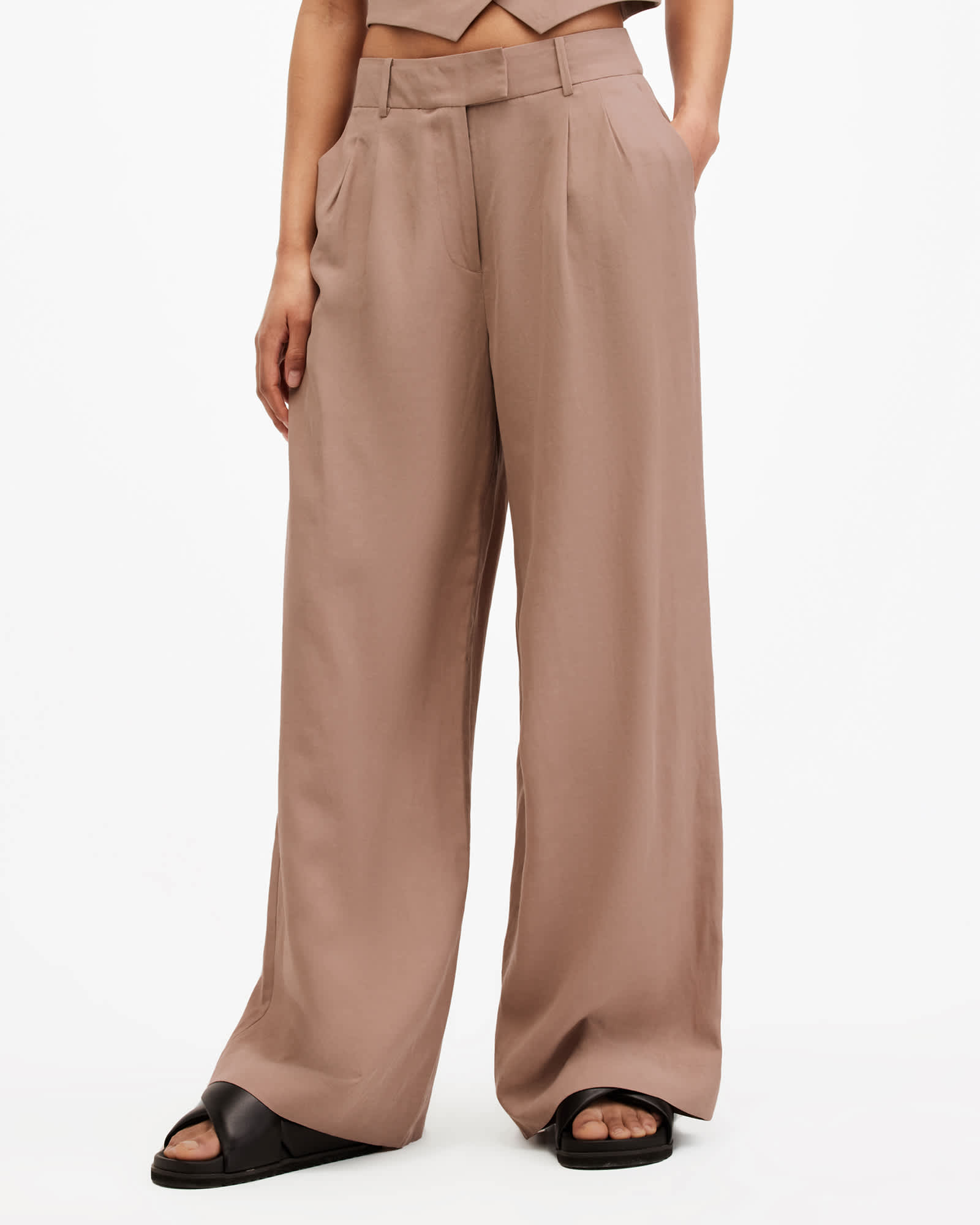All Saints Deri Lyn Linen Blend Pants Doe Brown