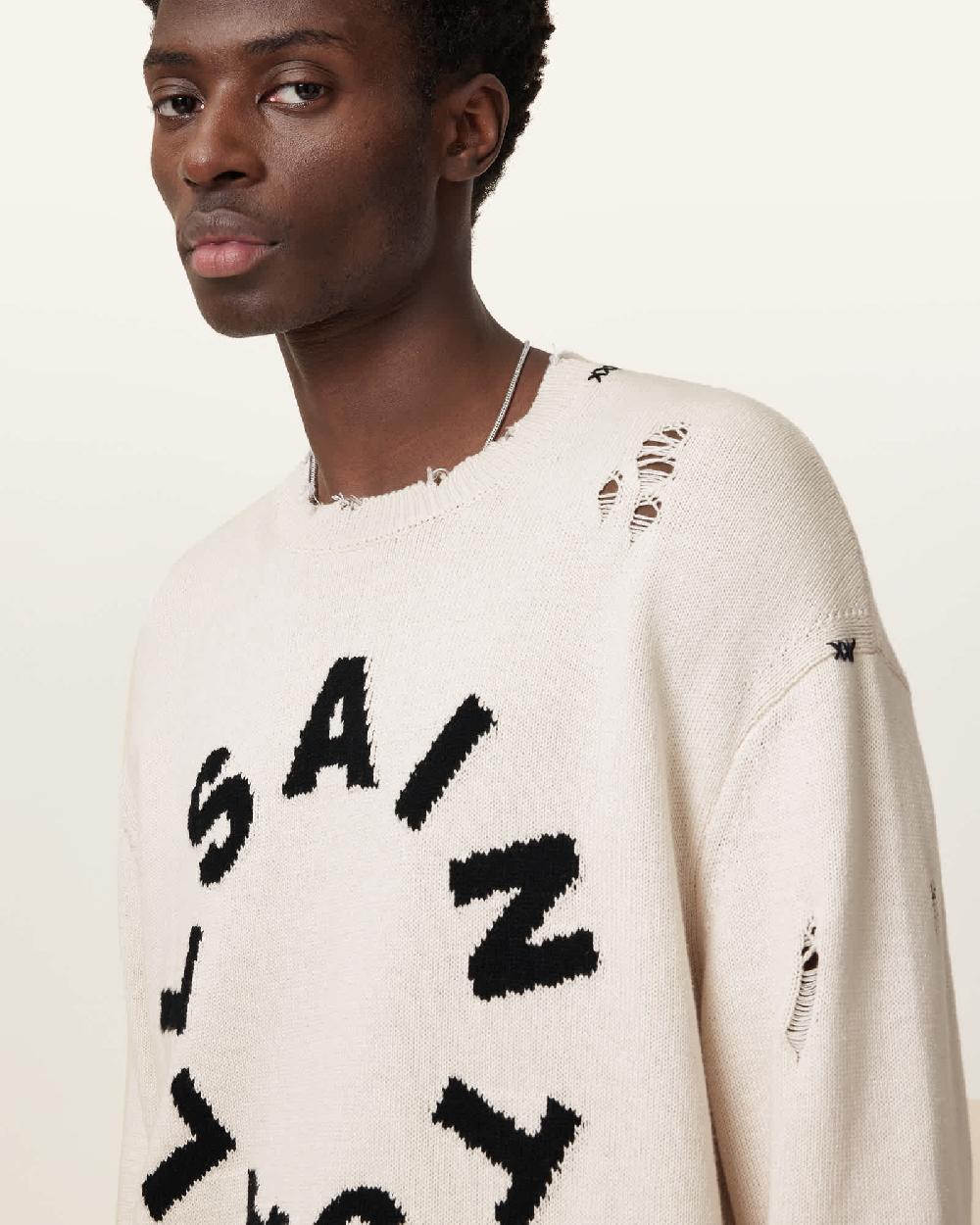 All Saints Diageo Intarsia Logo Sweater Ecru White