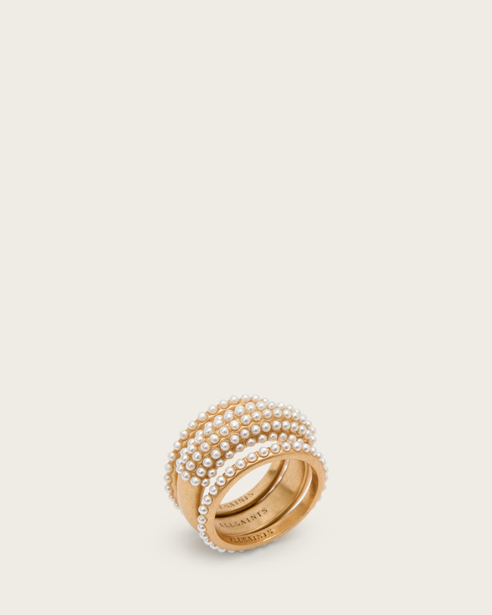 All Saints Dimi Pave Ring Set WHITE/WARM BRASS