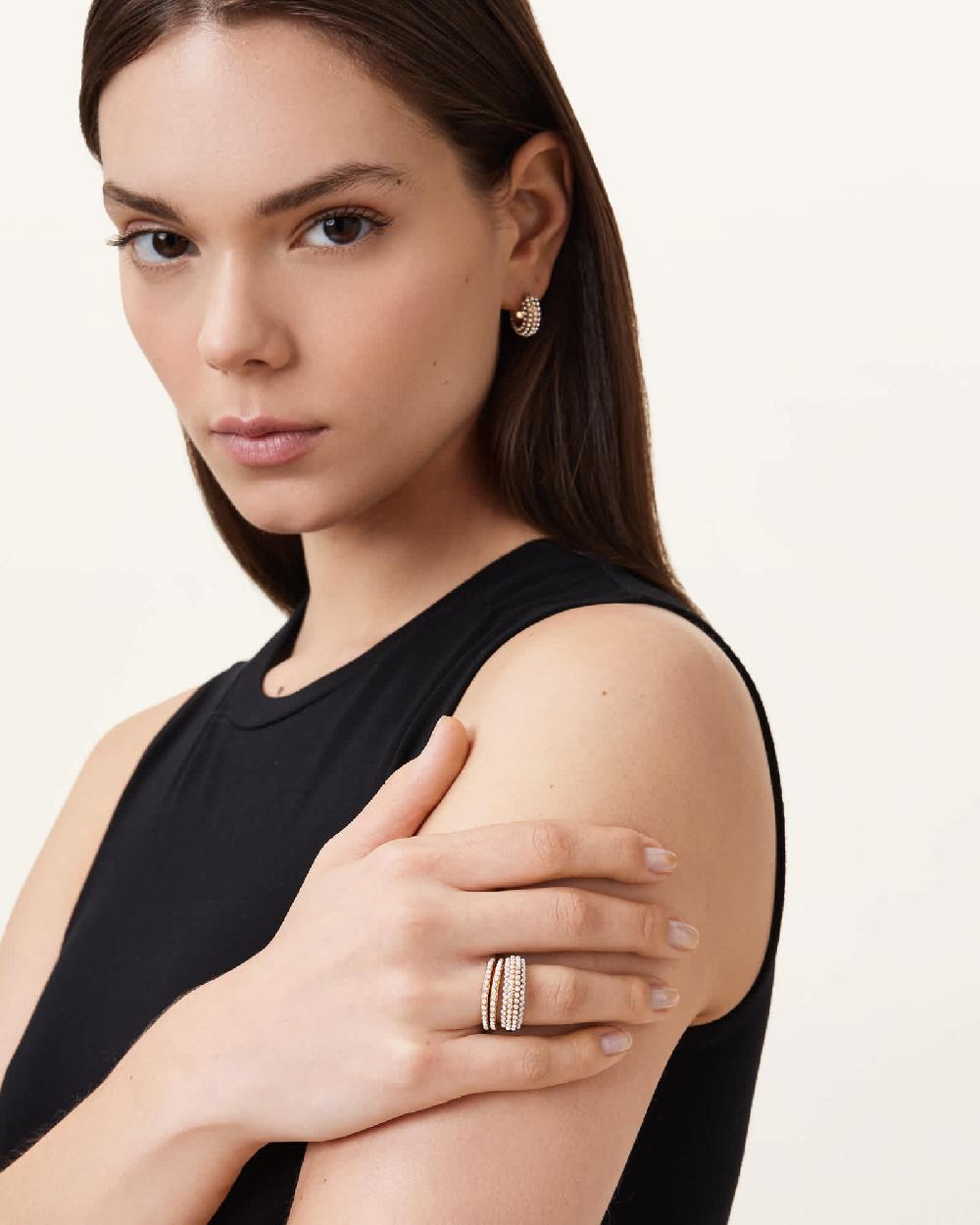 All Saints Dimi Pave Ring Set WHITE/WARM BRASS