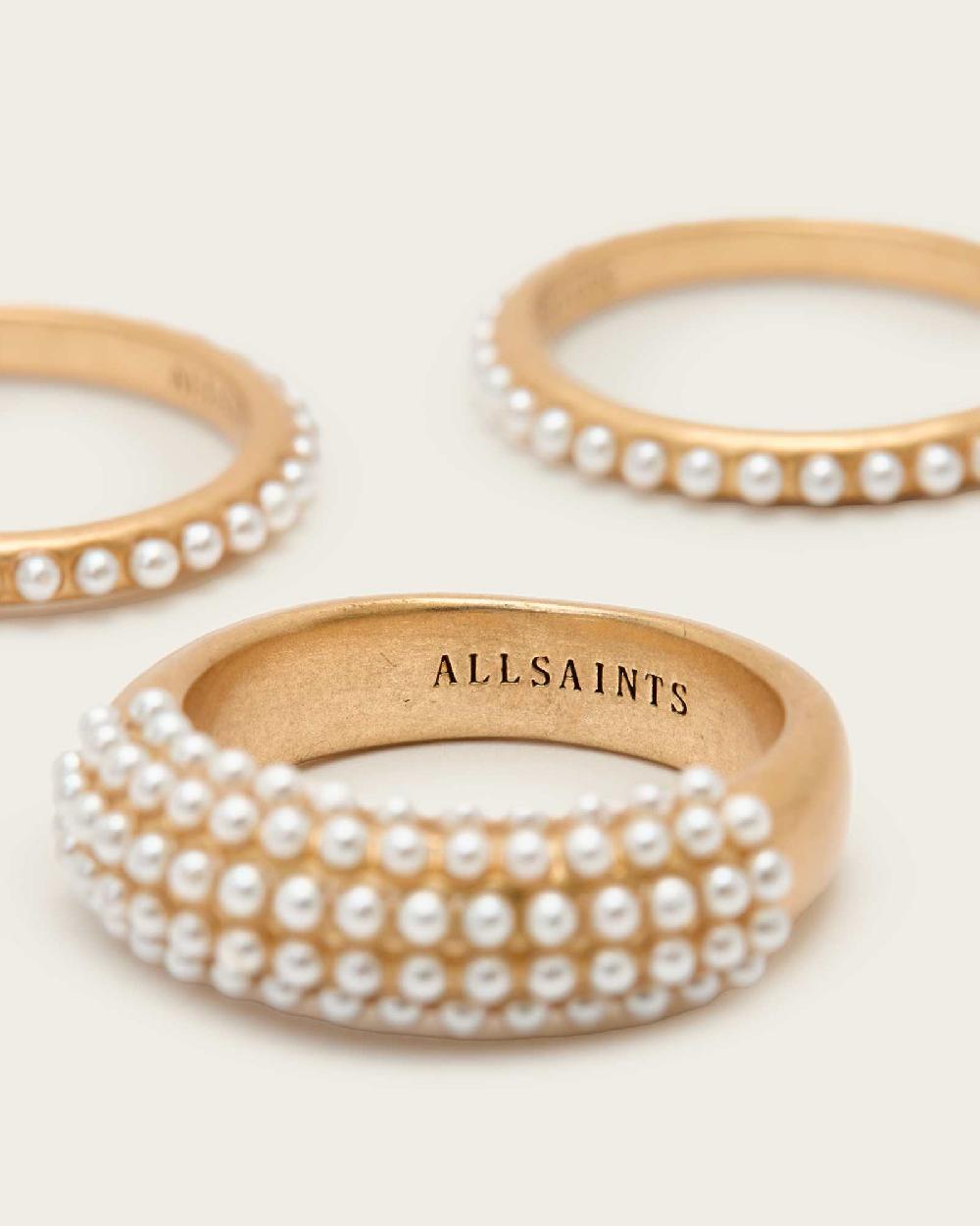 All Saints Dimi Pave Ring Set WHITE/WARM BRASS