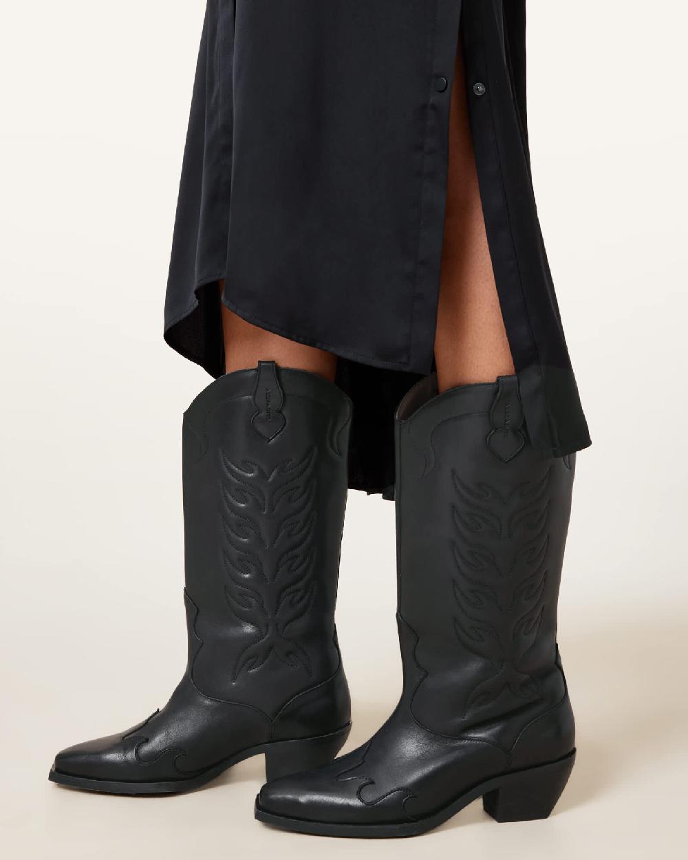 All Saints Dolly Western Leather Boots Black