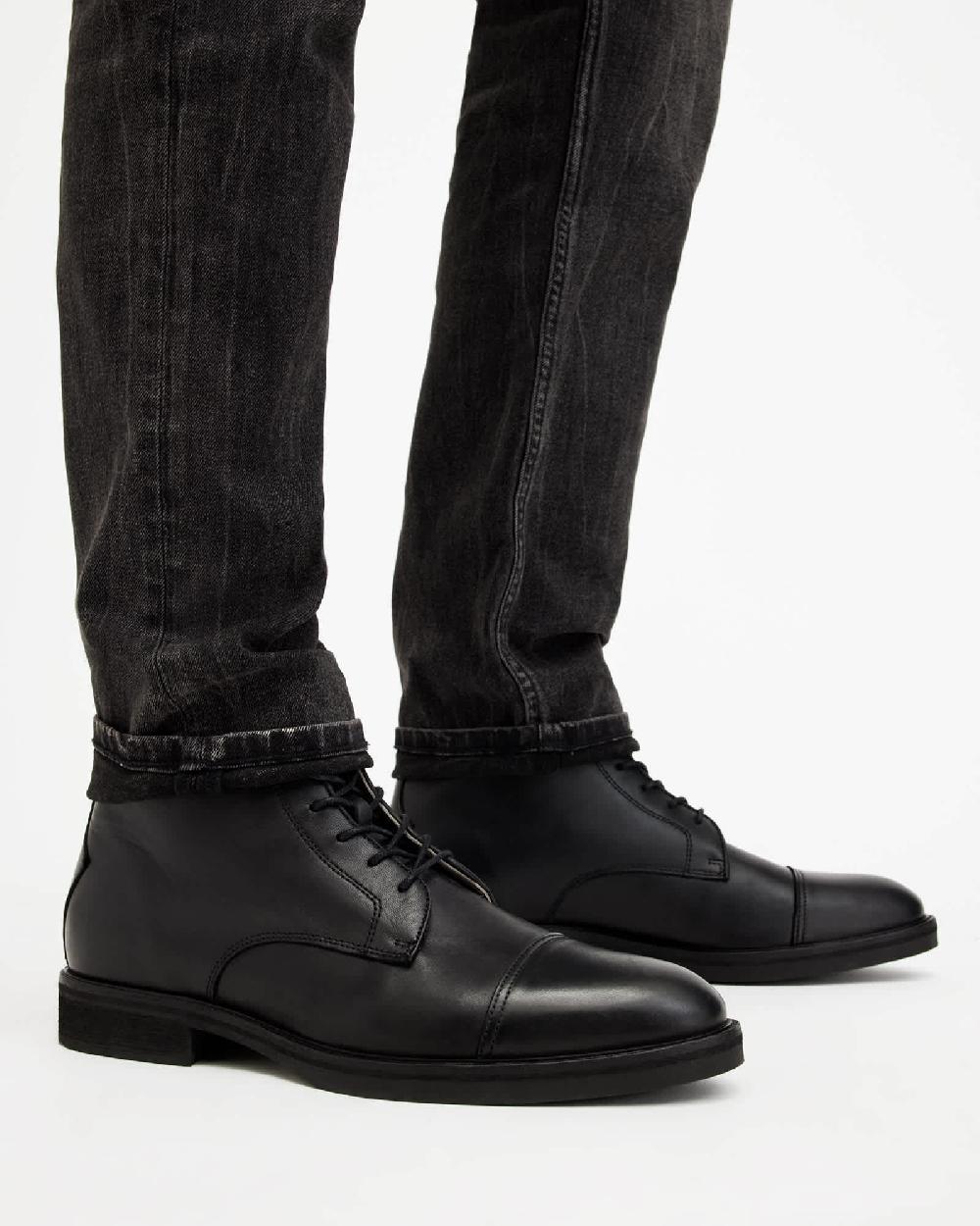 All Saints Drago Leather Lace Up Boots Black