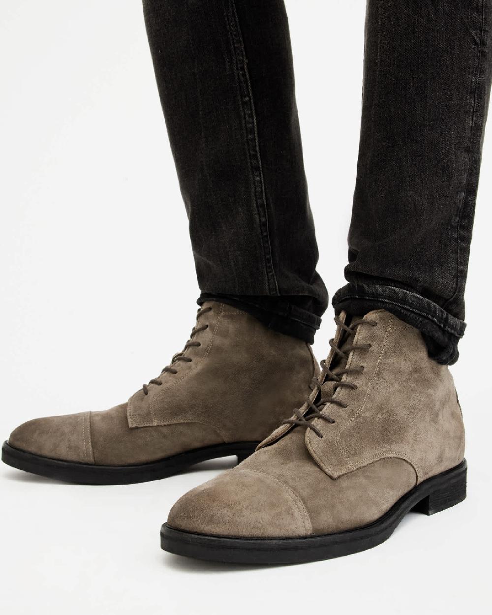 All Saints Drago Suede Lace Up Boots Khaki