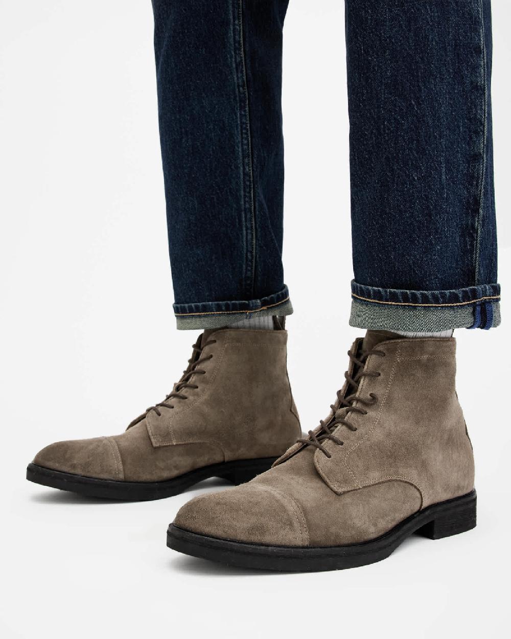 All Saints Drago Suede Lace Up Boots Khaki Green
