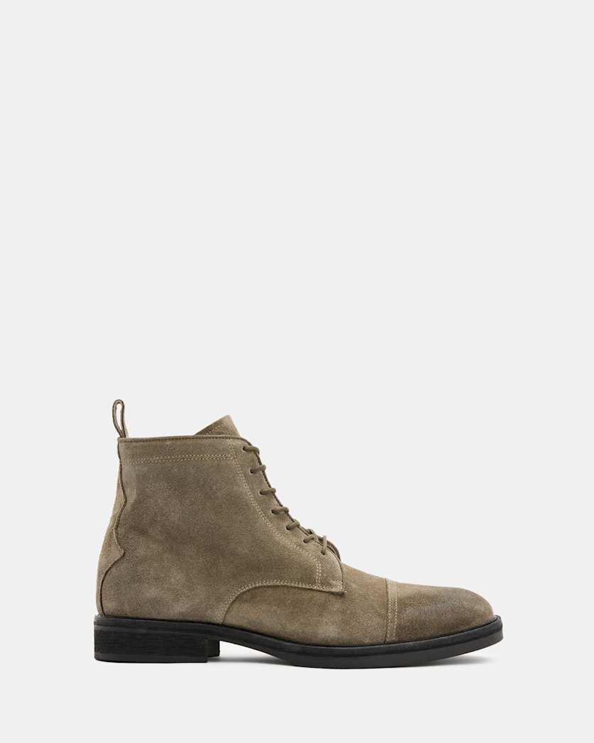 all saints Drago Suede Lace Up Boots Khaki Green
