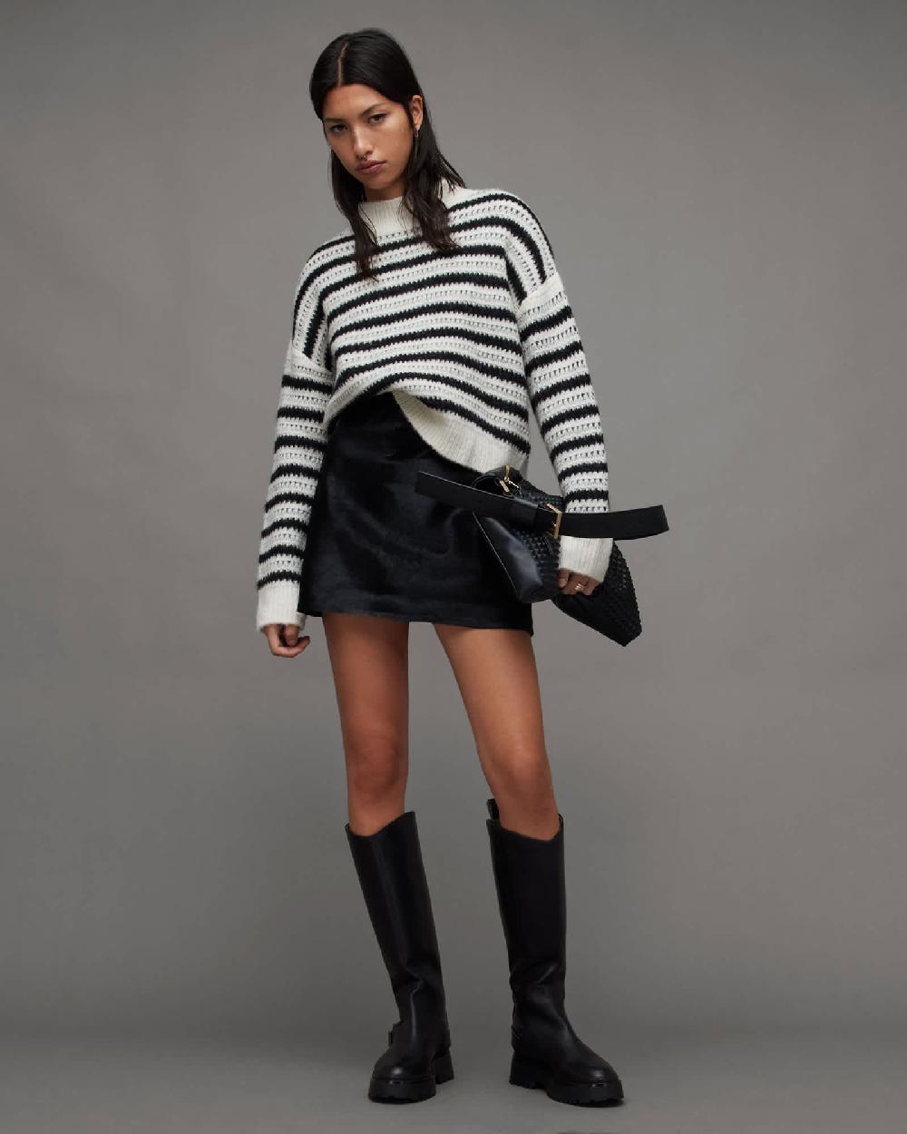 All Saints Duke Striped Sweater CHALK WHITE/BLACK