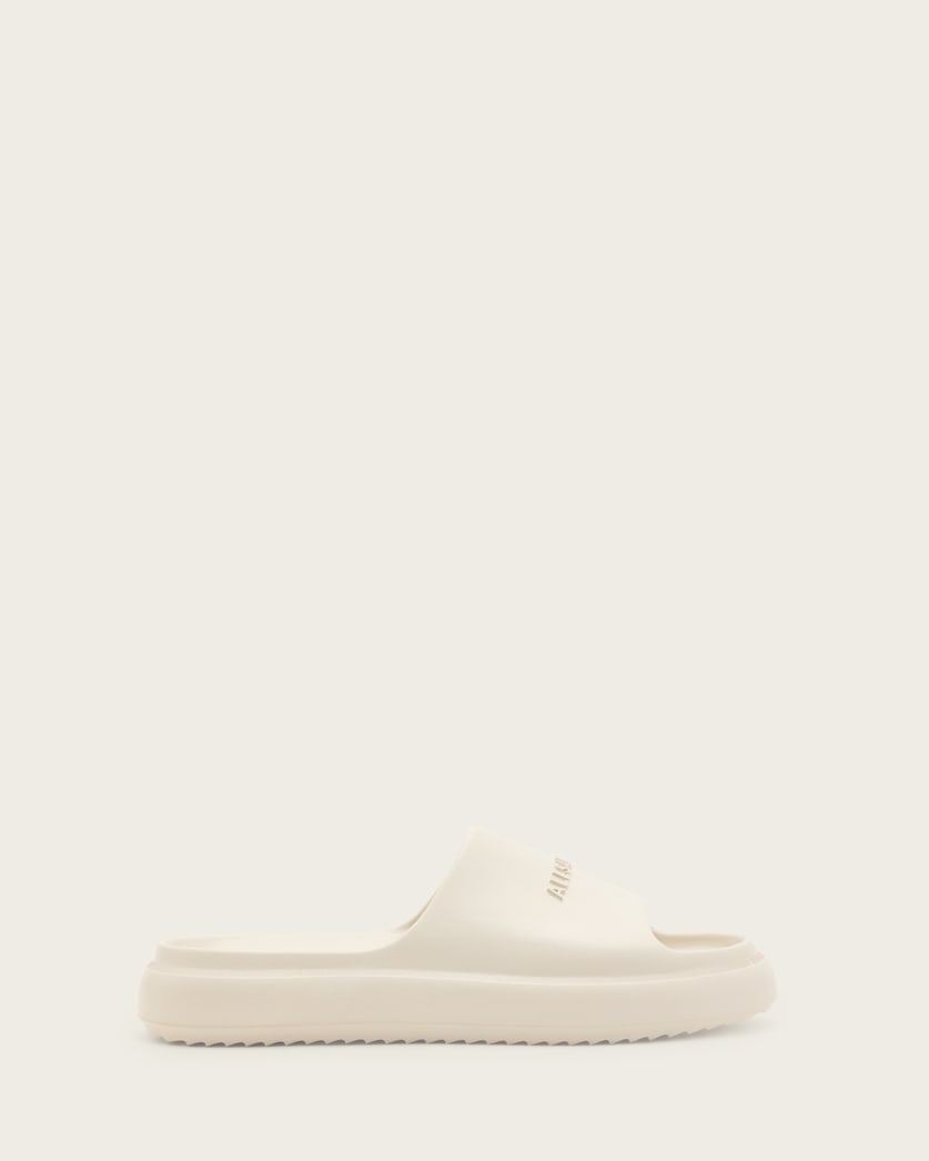 all saints Dune Slip On Logo Sliders Chalk White