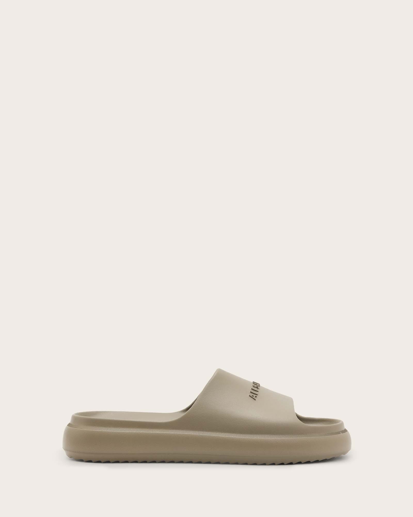 All Saints Dune Slip On Logo Slides Stone Grey