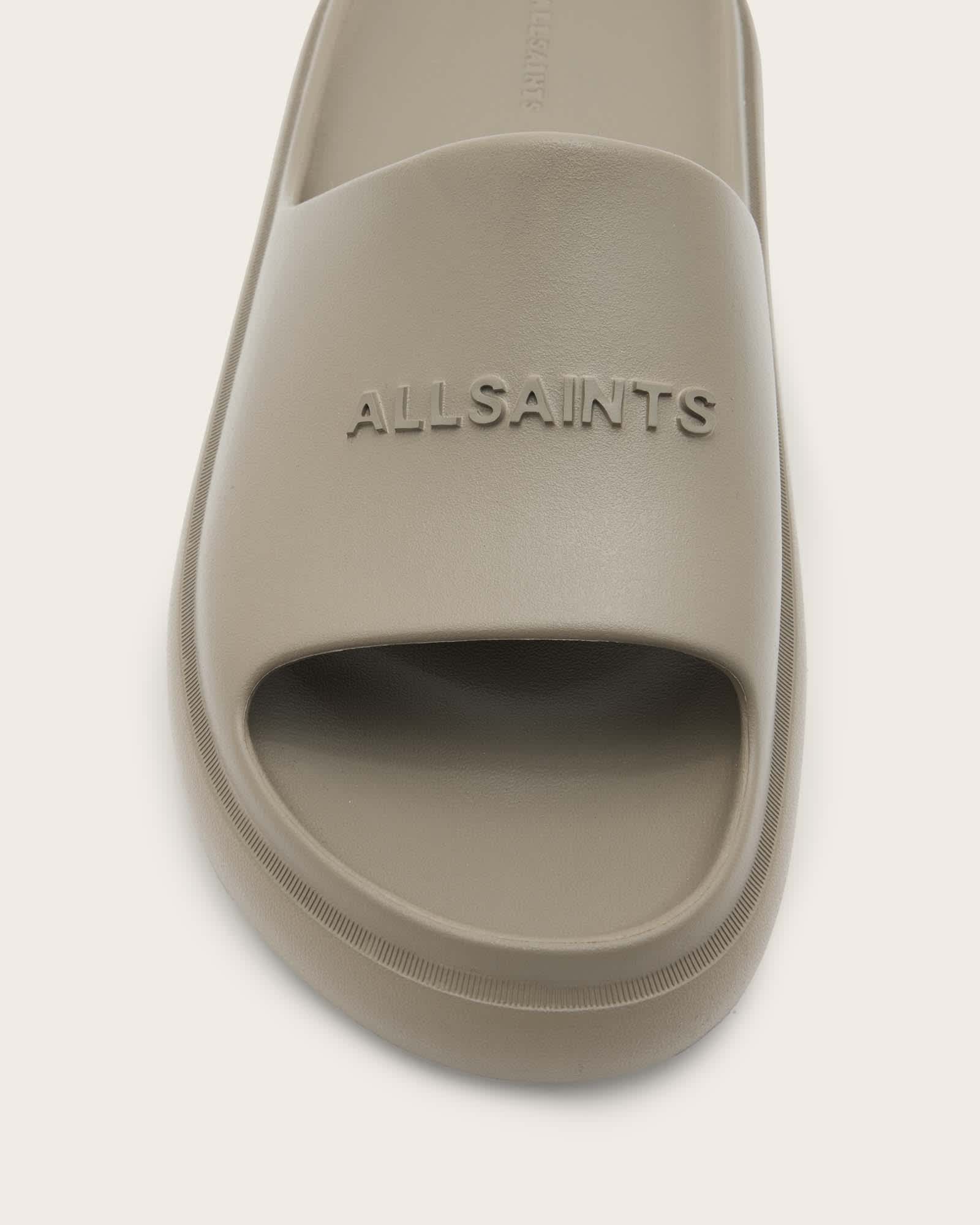 All Saints Dune Slip On Logo Slides Stone Grey