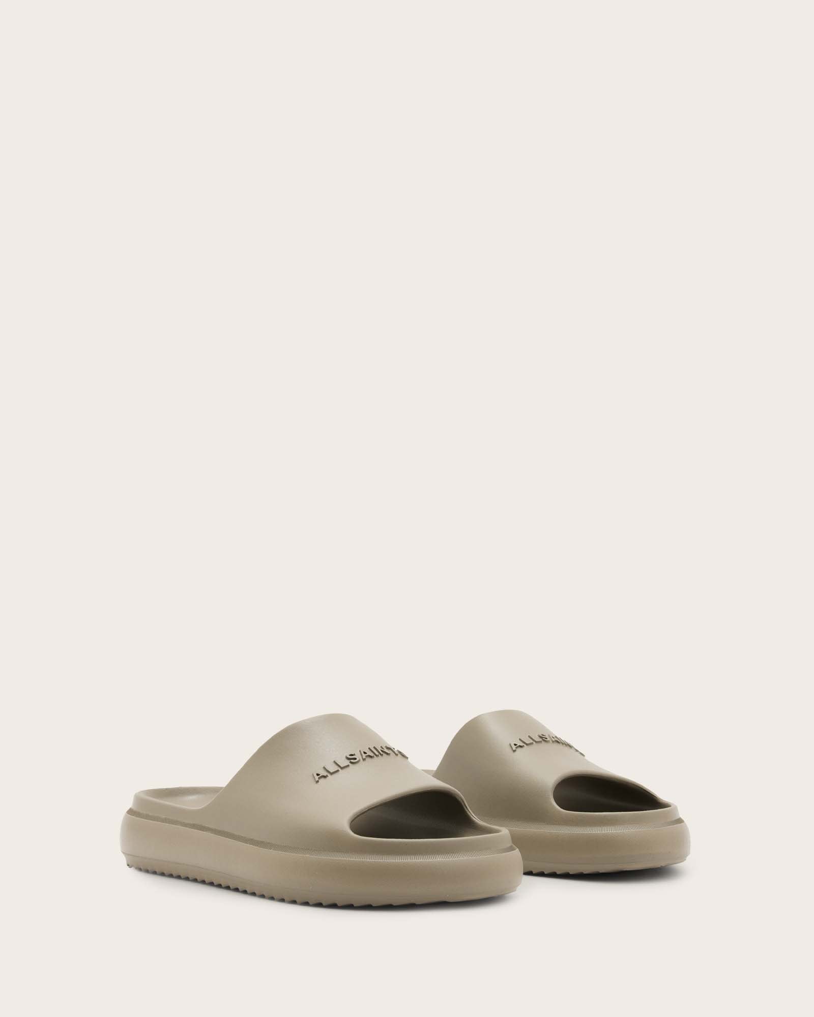 All Saints Dune Slip On Logo Slides Stone Grey