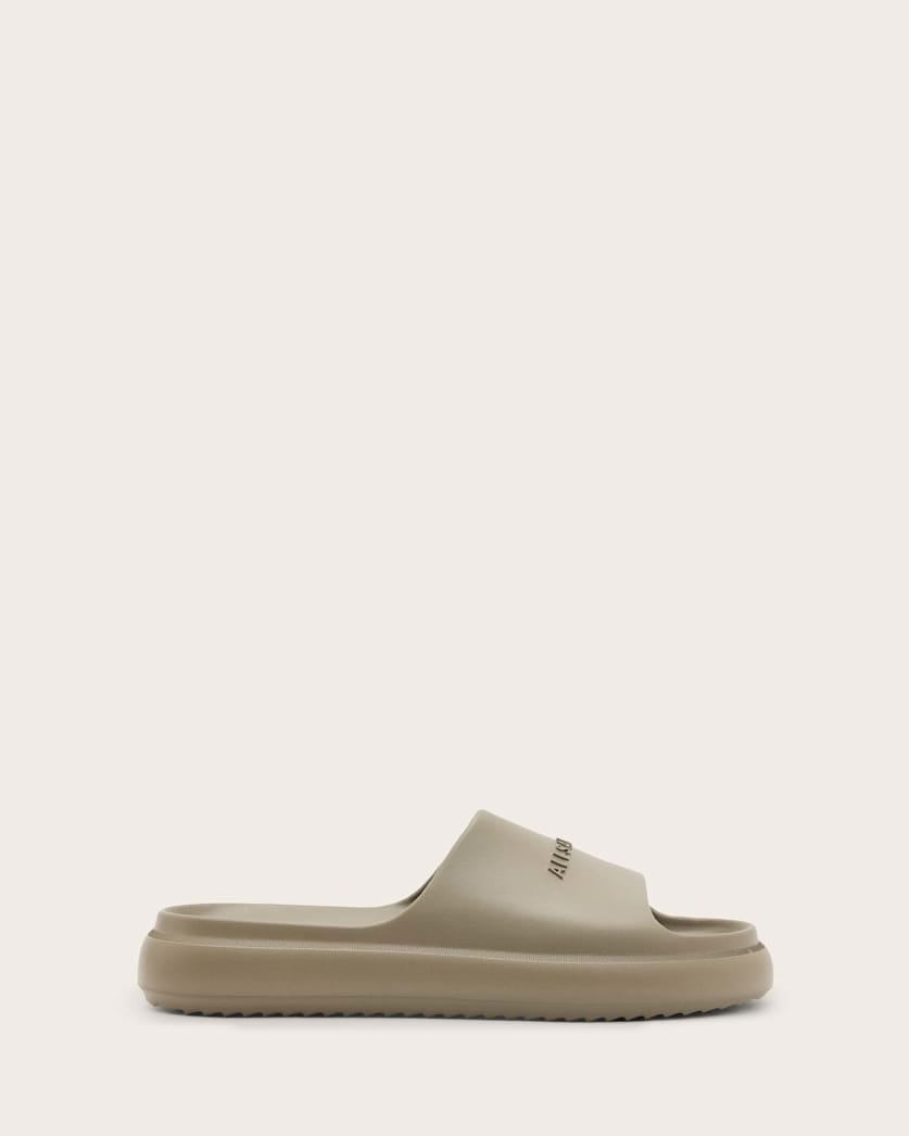 all saints Dune Slip On Logo Slides Stone Grey