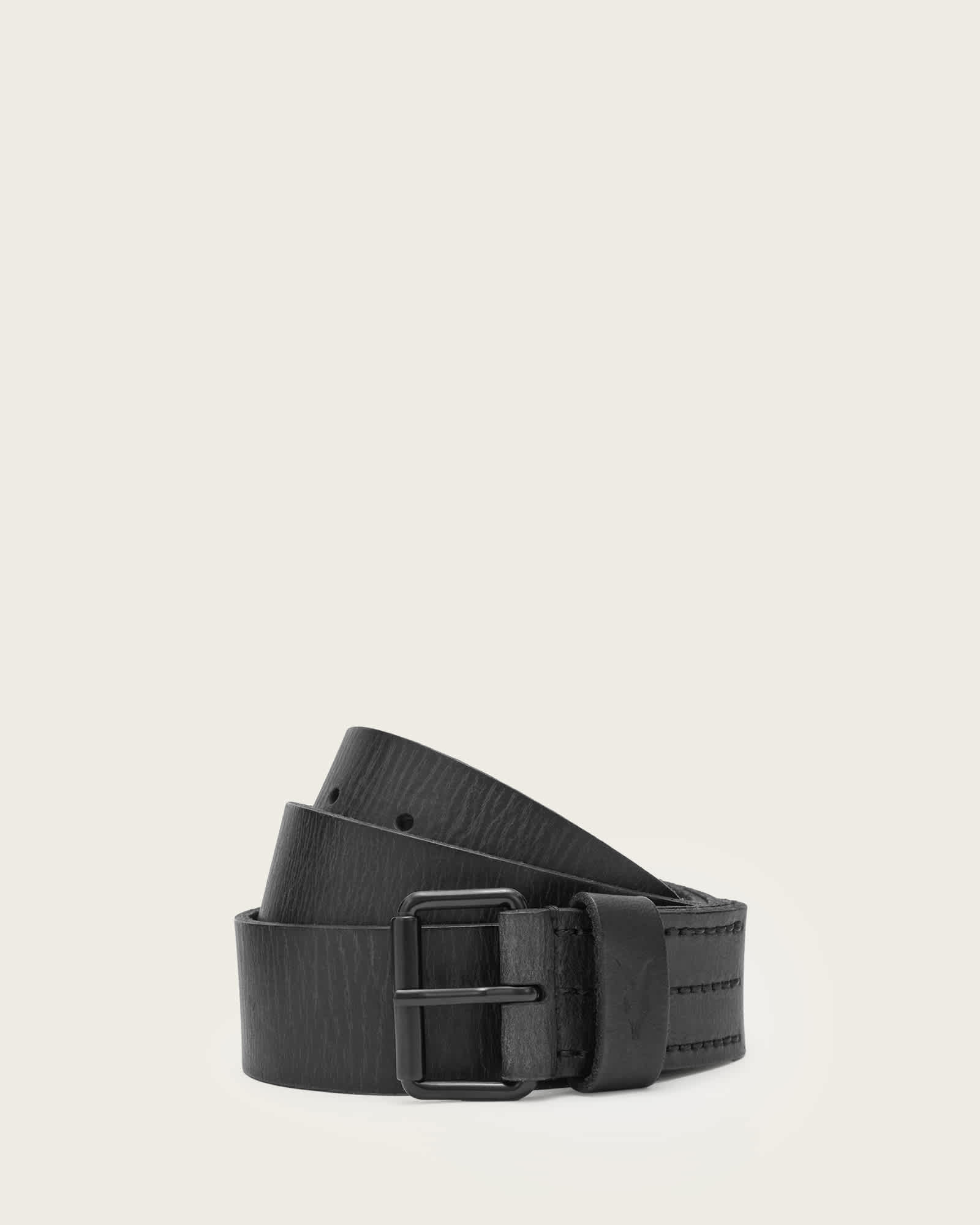 All Saints Dunston Leather Embossed Belt Black