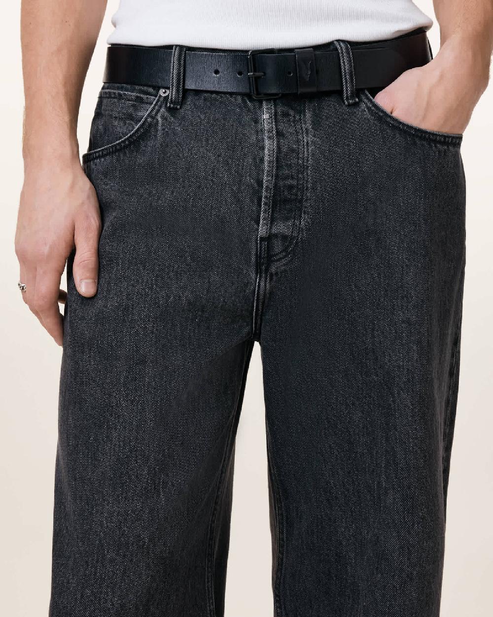 All Saints Dunston Leather Embossed Belt Black