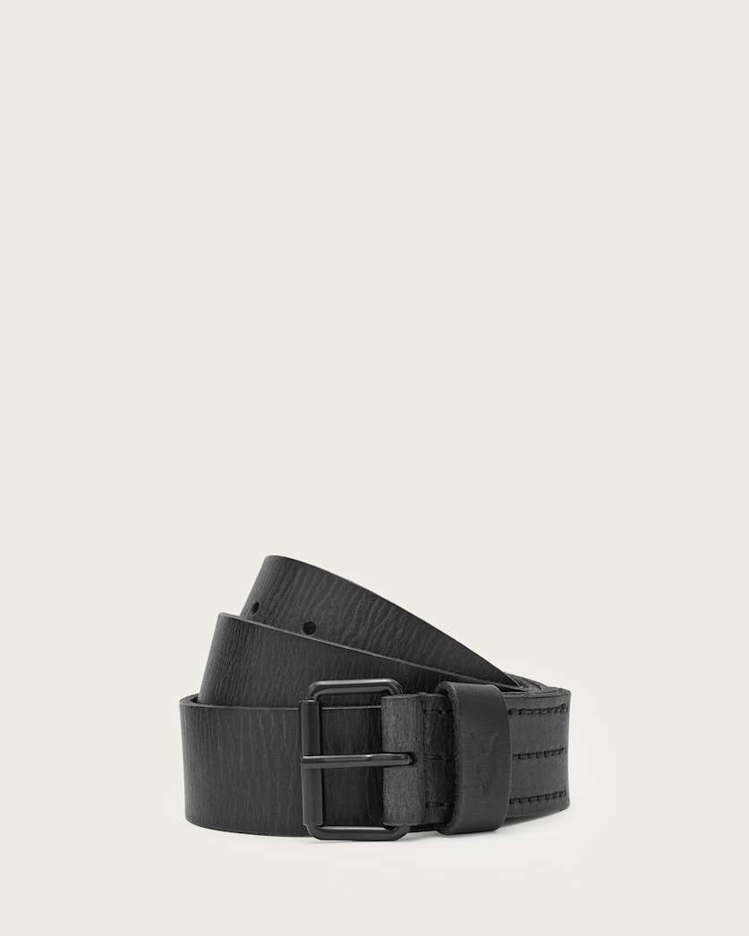all saints Dunston Leather Embossed Belt Black