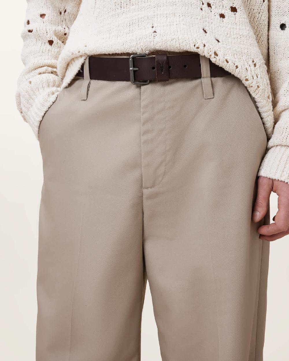 All Saints Dunston Leather Embossed Belt Brown