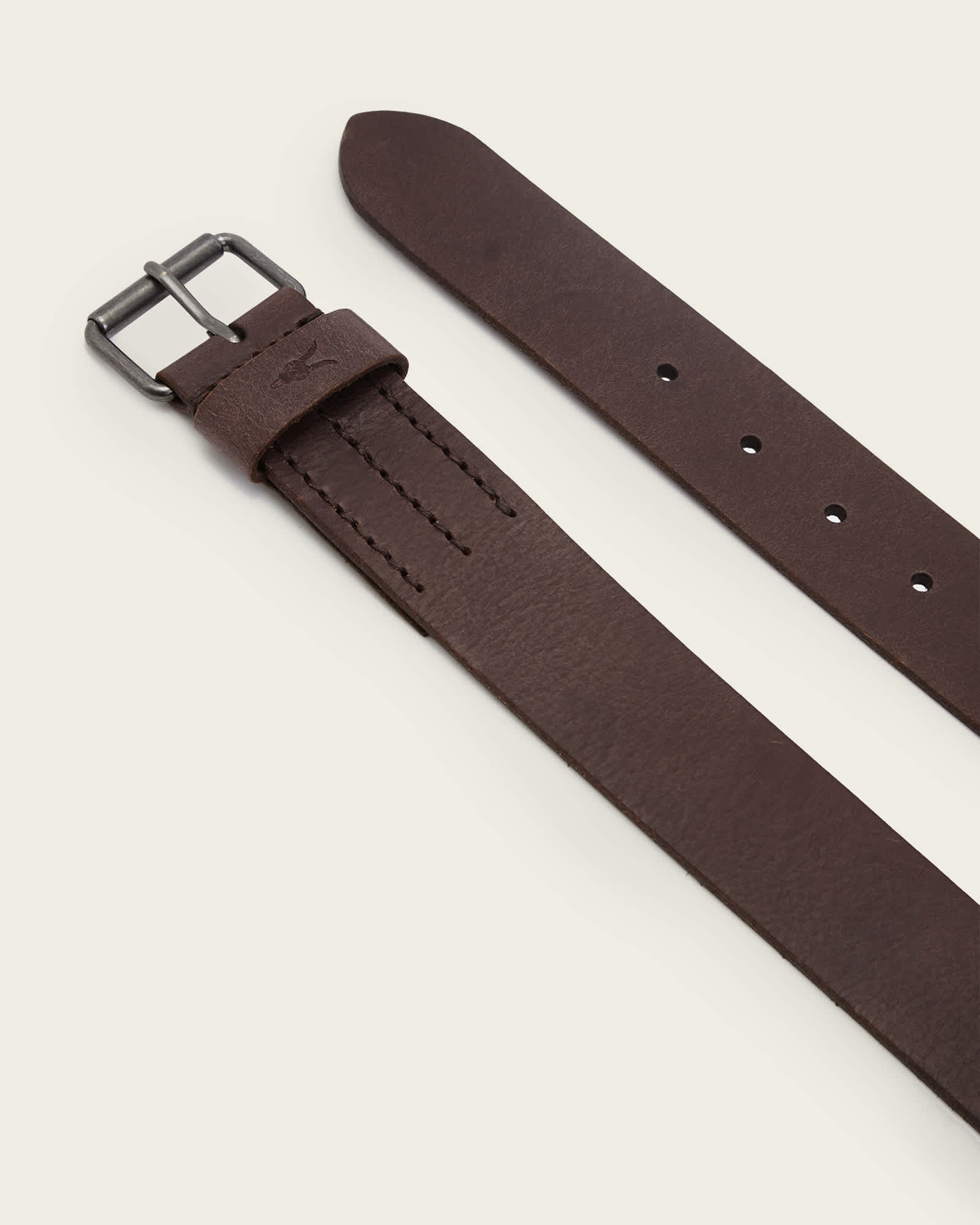 All Saints Dunston Leather Embossed Belt Brown