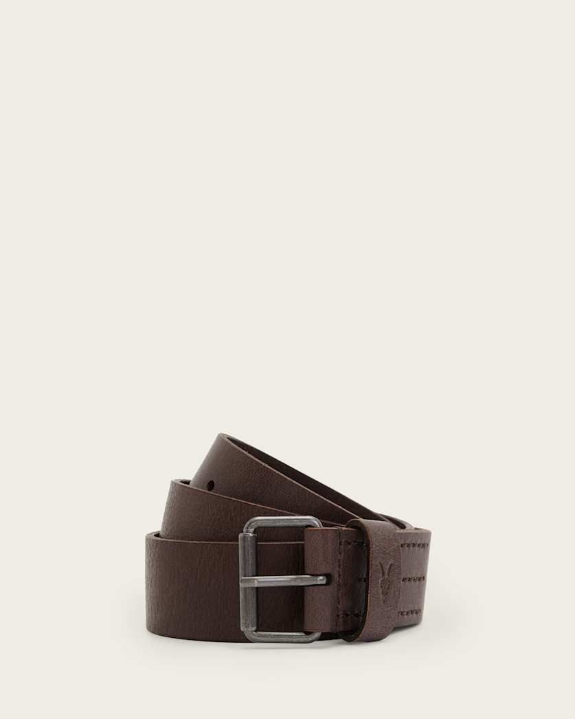 all saints Dunston Leather Embossed Belt Brown