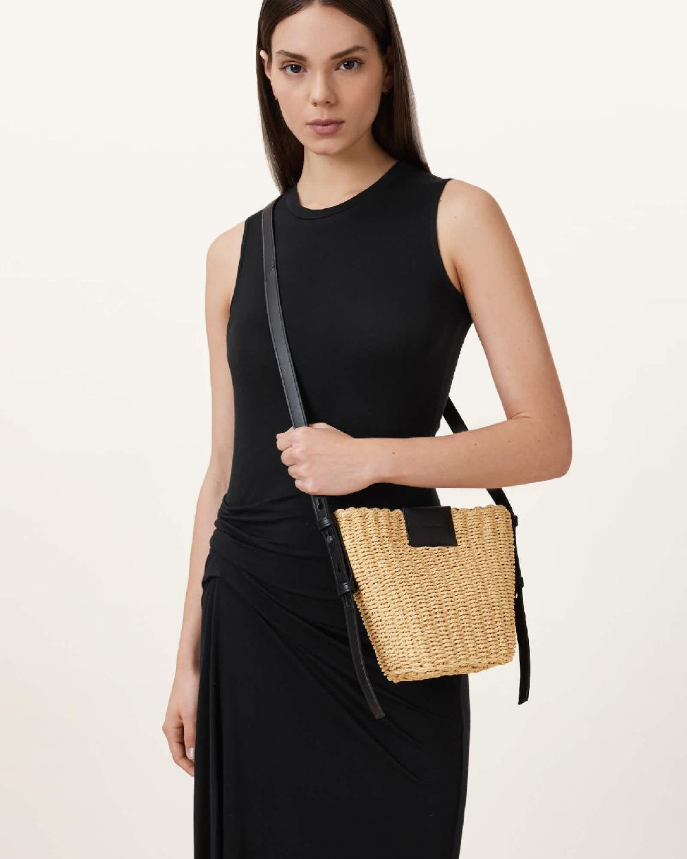 All Saints Ebro Woven Straw Cross Body Bag Natural