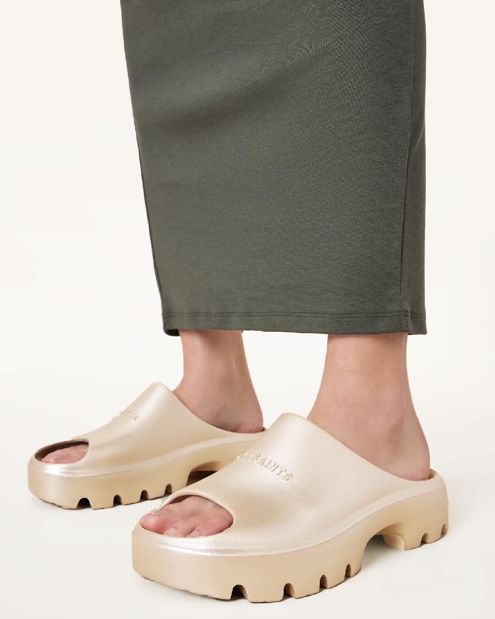 All Saints Eclipse Flatform Logo Sliders Gold