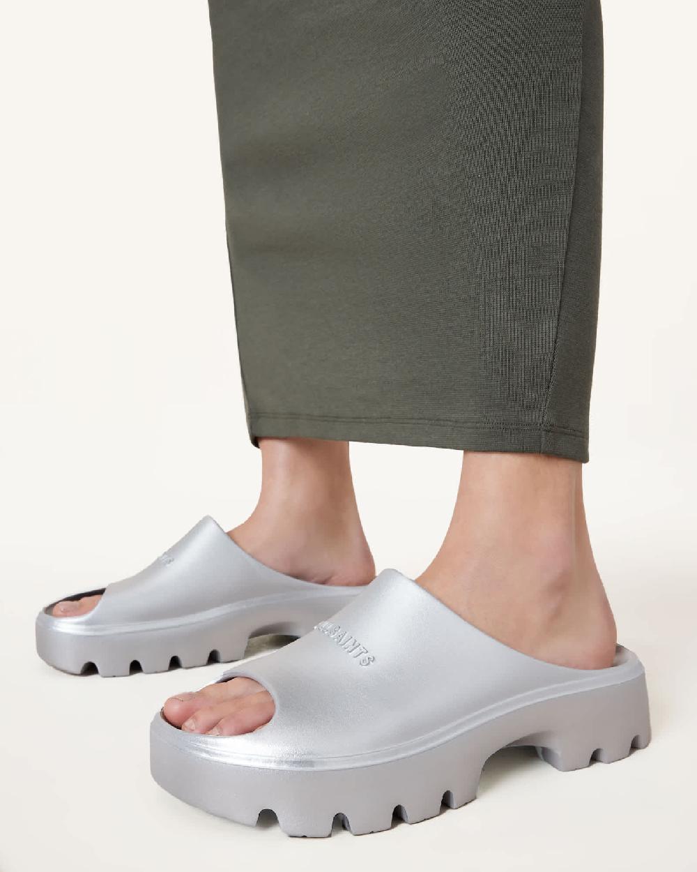 All Saints Eclipse Flatform Logo Sliders Silver