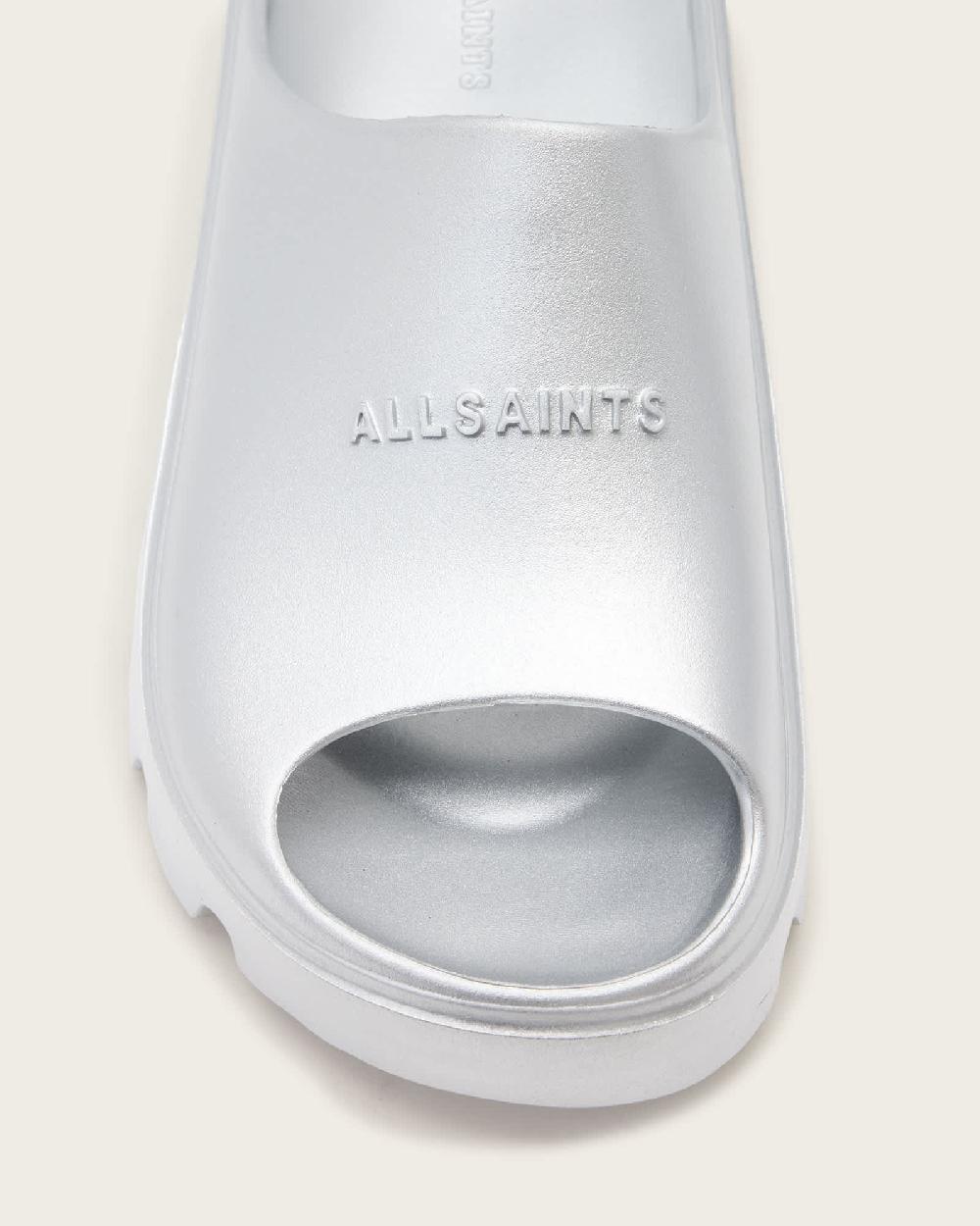 All Saints Eclipse Flatform Logo Sliders Silver