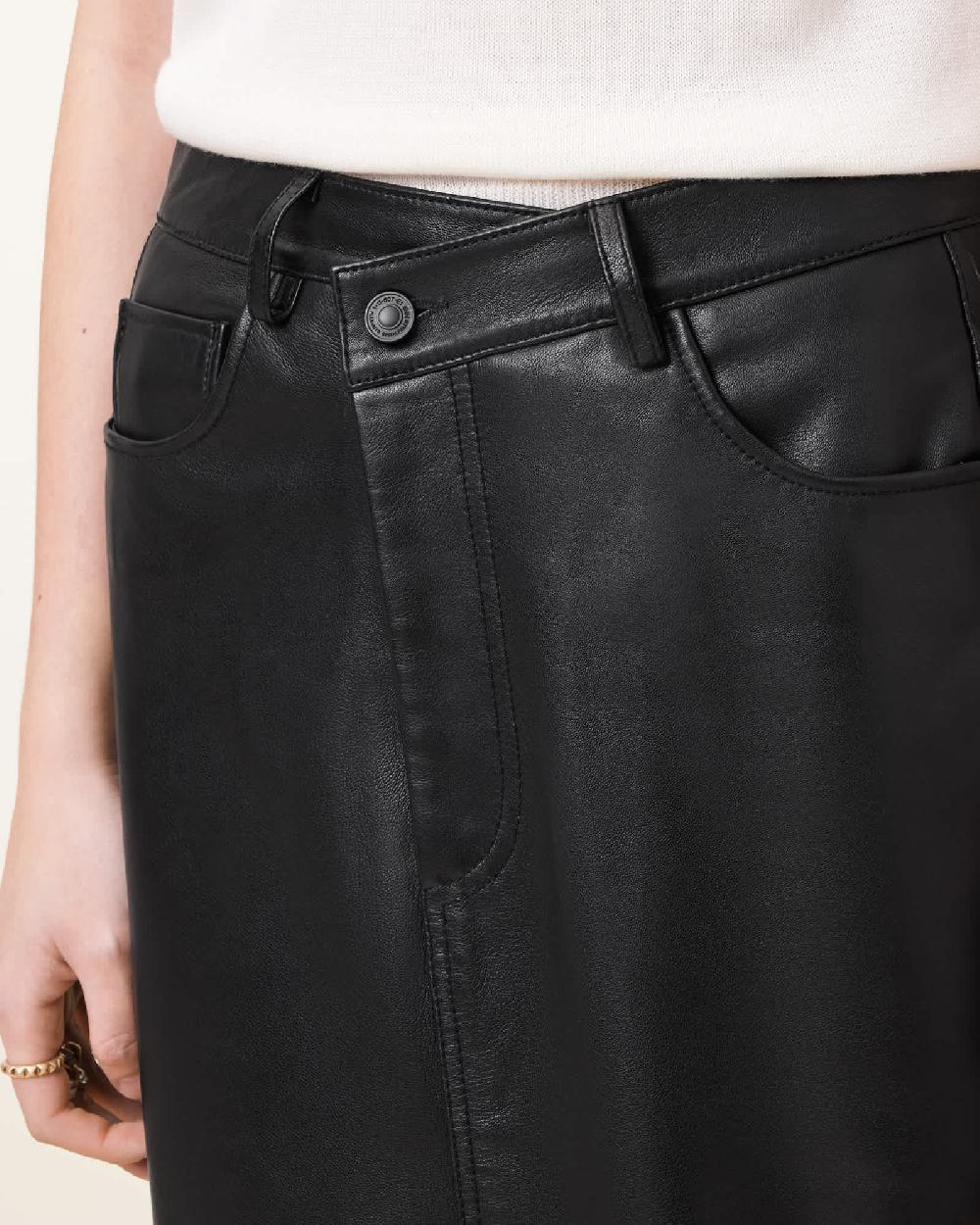 All Saints Eden Leather Midi Skirt Black