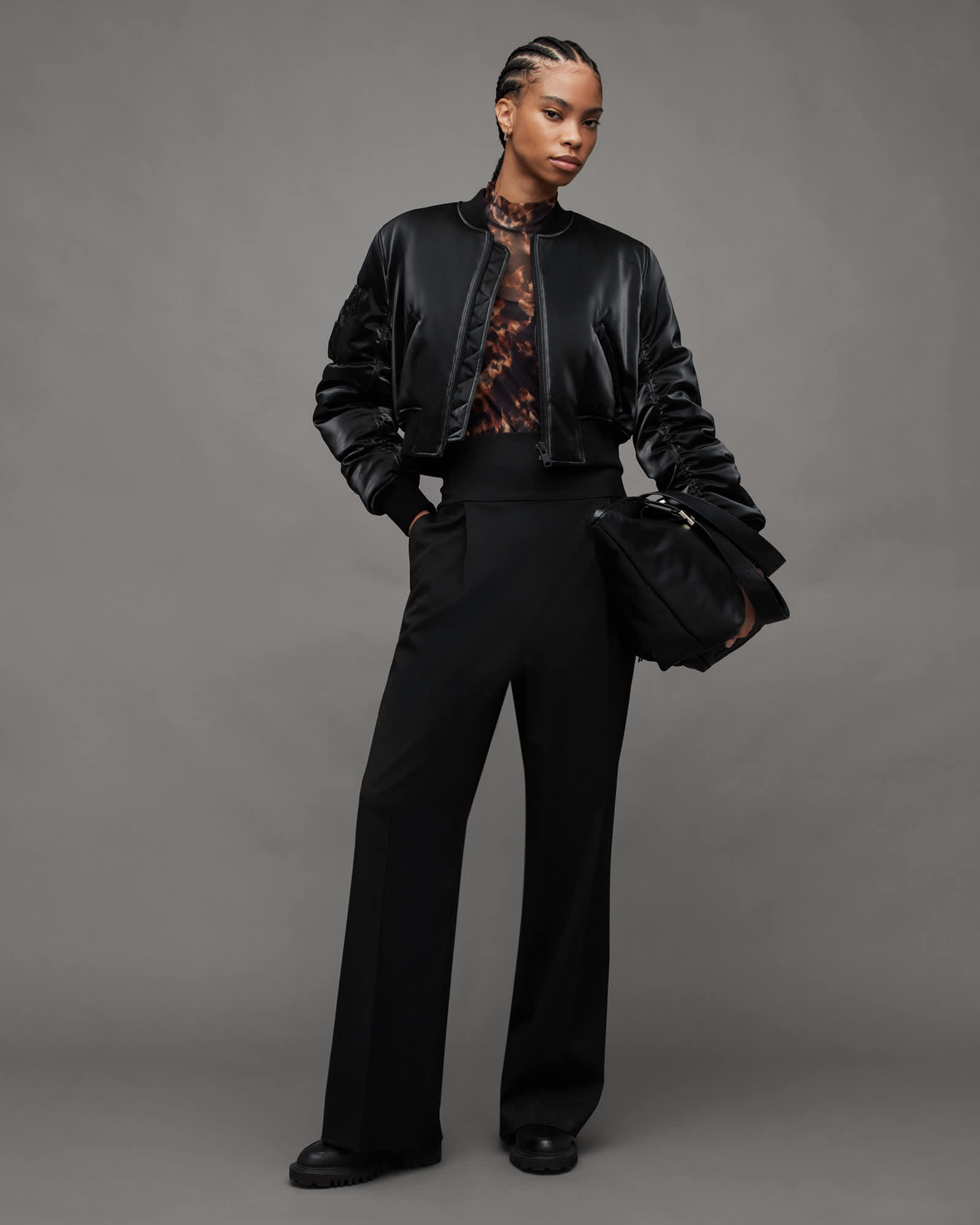 All Saints Elia Spark Printed Mesh Bodysuit Brown