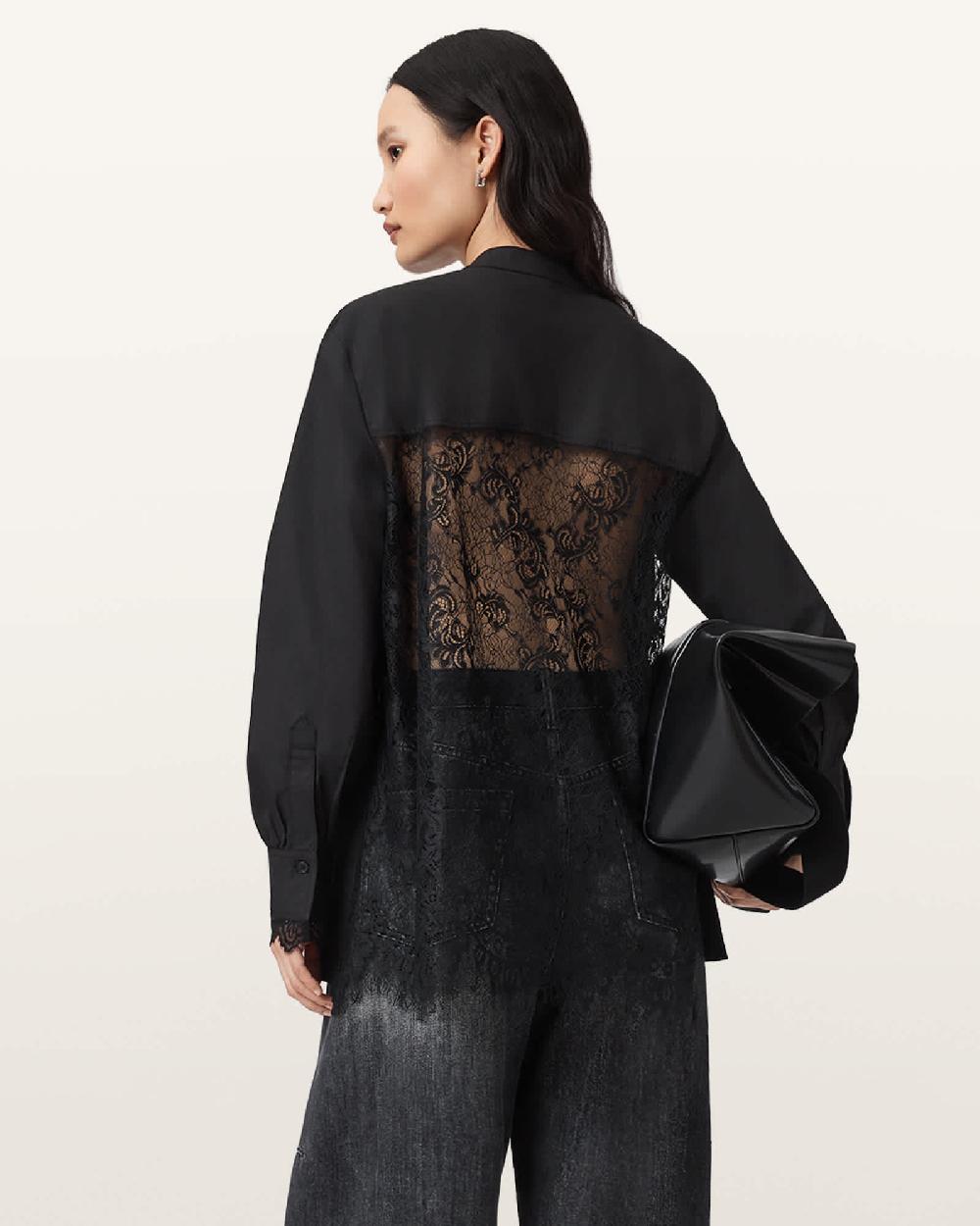 All Saints Ethel Lace Trim Shirt Black