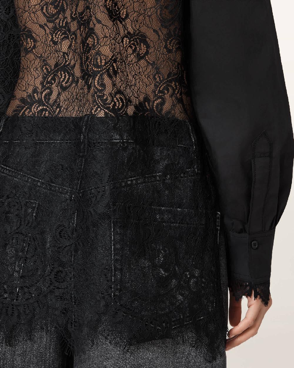 All Saints Ethel Lace Trim Shirt Black