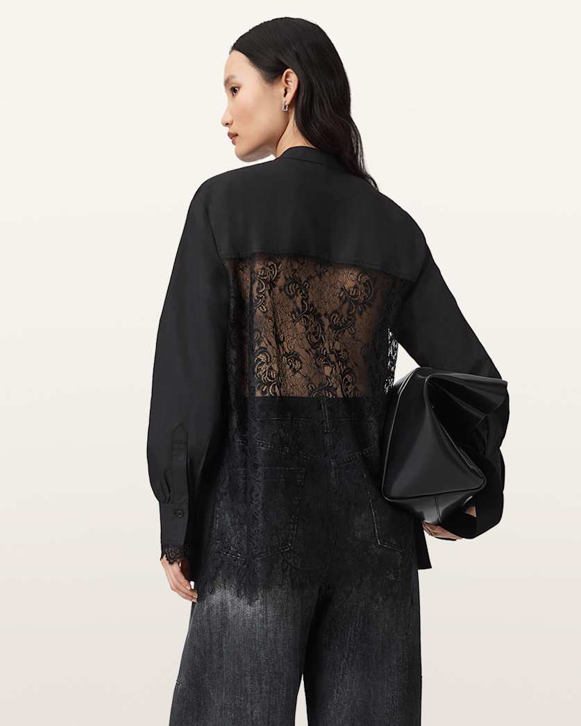 all saints Ethel Lace Trim Shirt Black