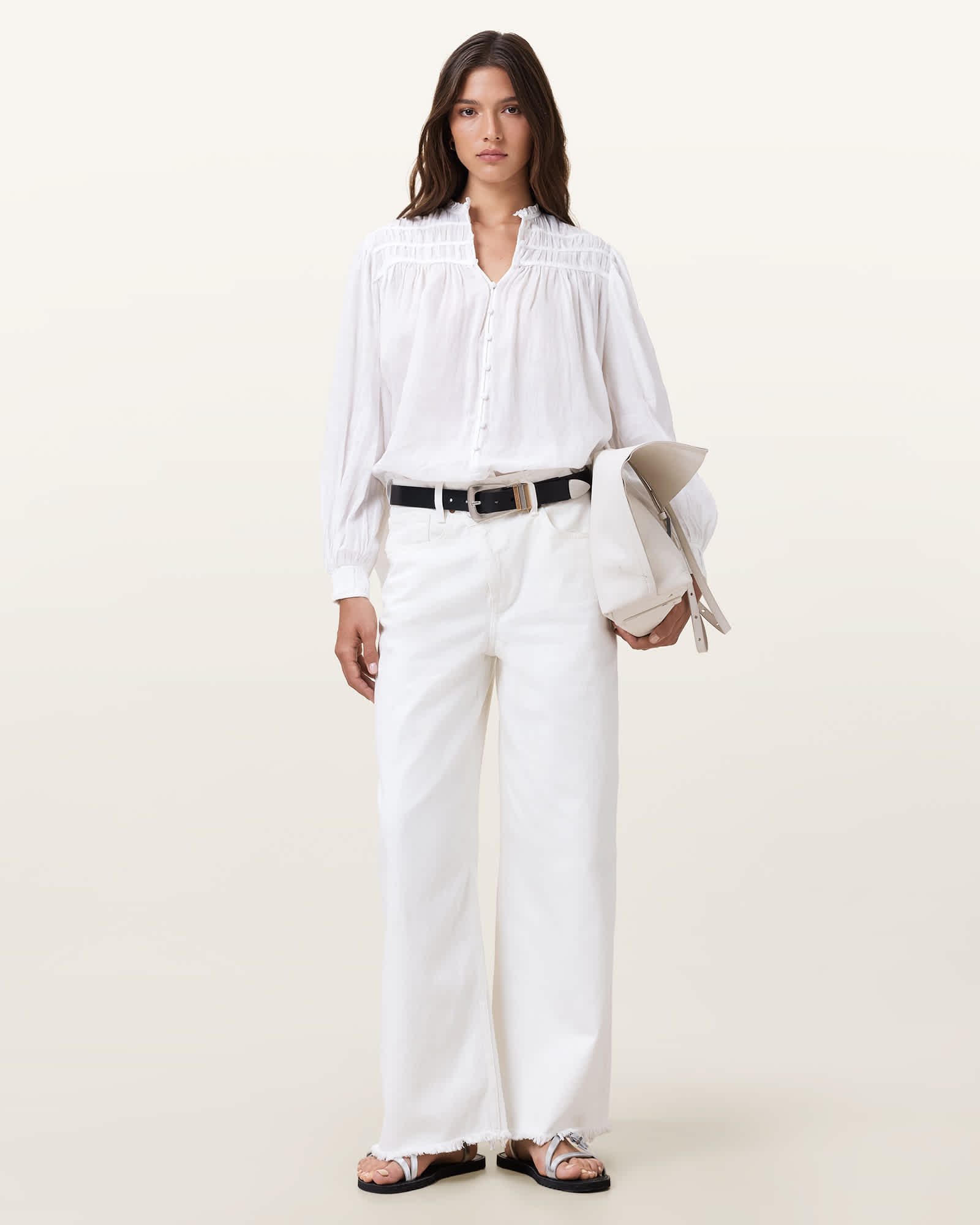 All Saints Etti White Linen Shirt Optic White