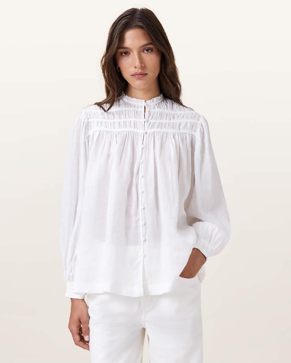 All Saints Etti White Linen Shirt Optic White