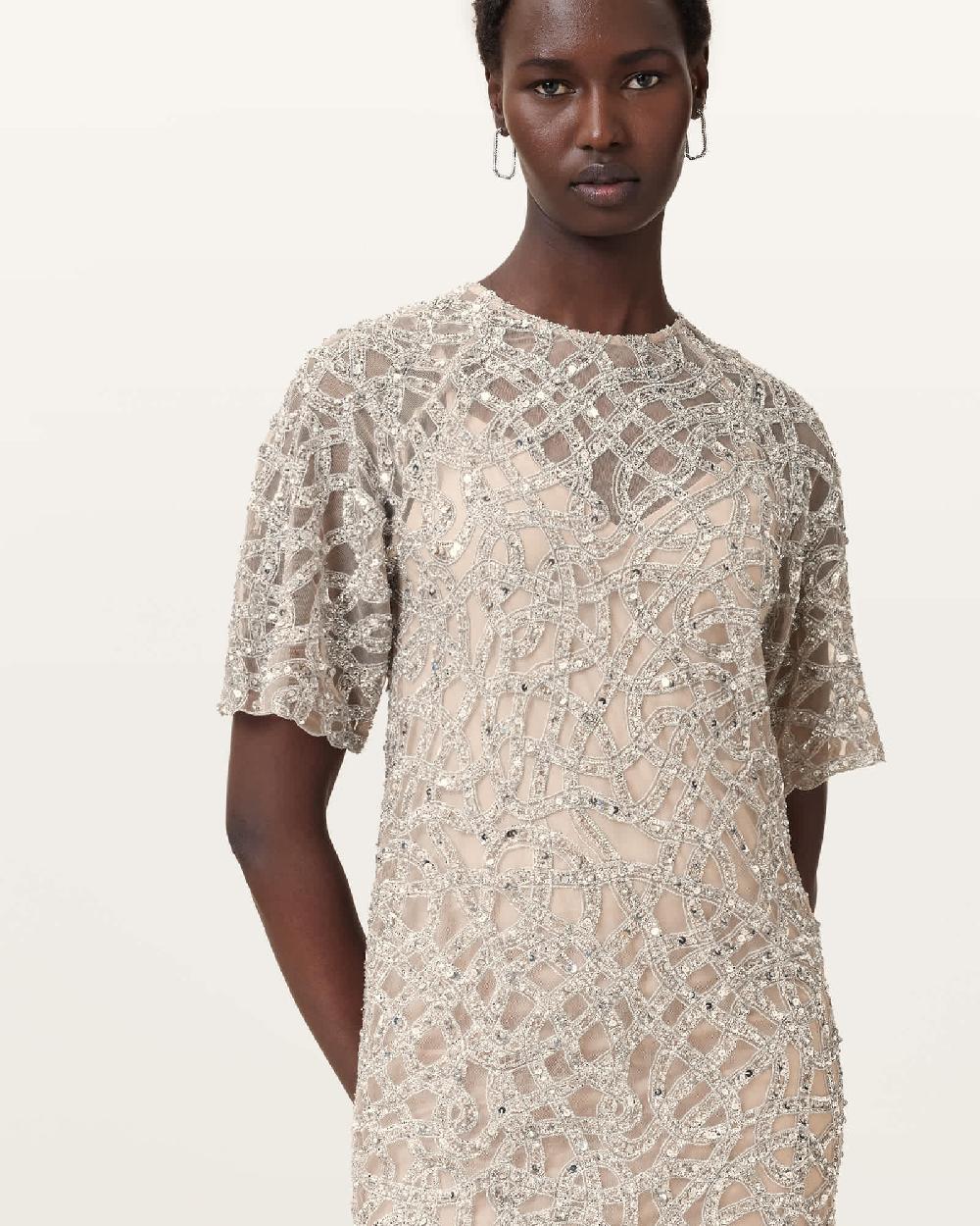 All Saints Eva Embellished Mini Dress WHITE/SILVER