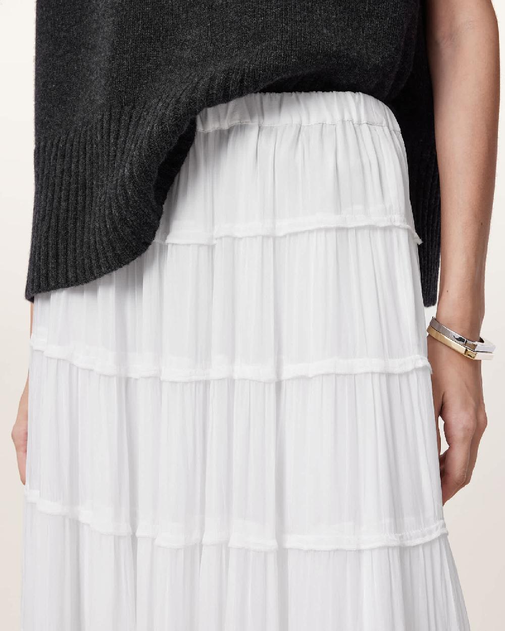 All Saints Eva Tiered Maxi Skirt Chalk White