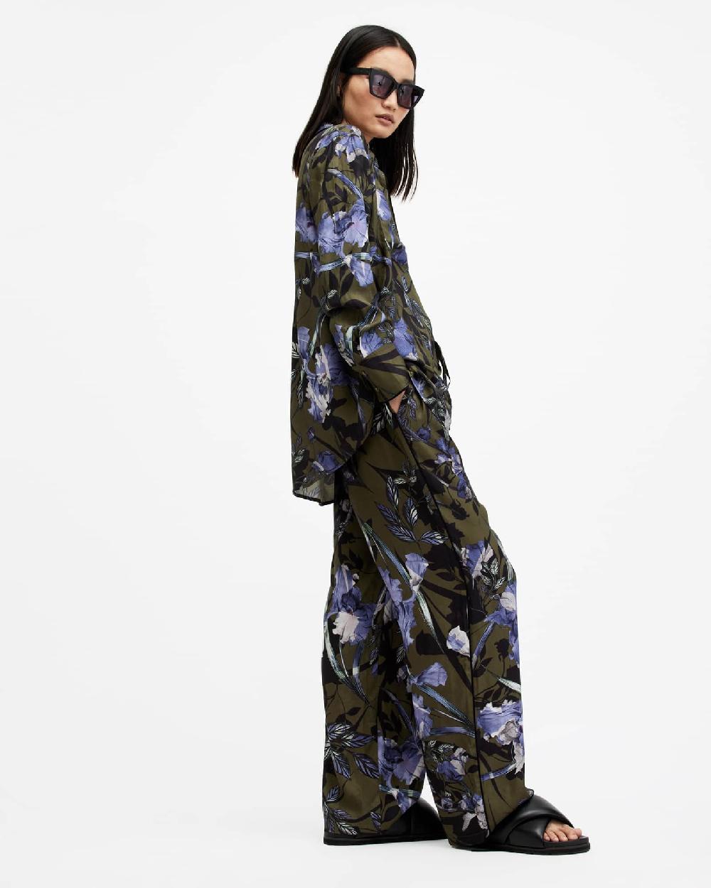 All Saints Eve Floral Print Shirt Deep Khaki Green