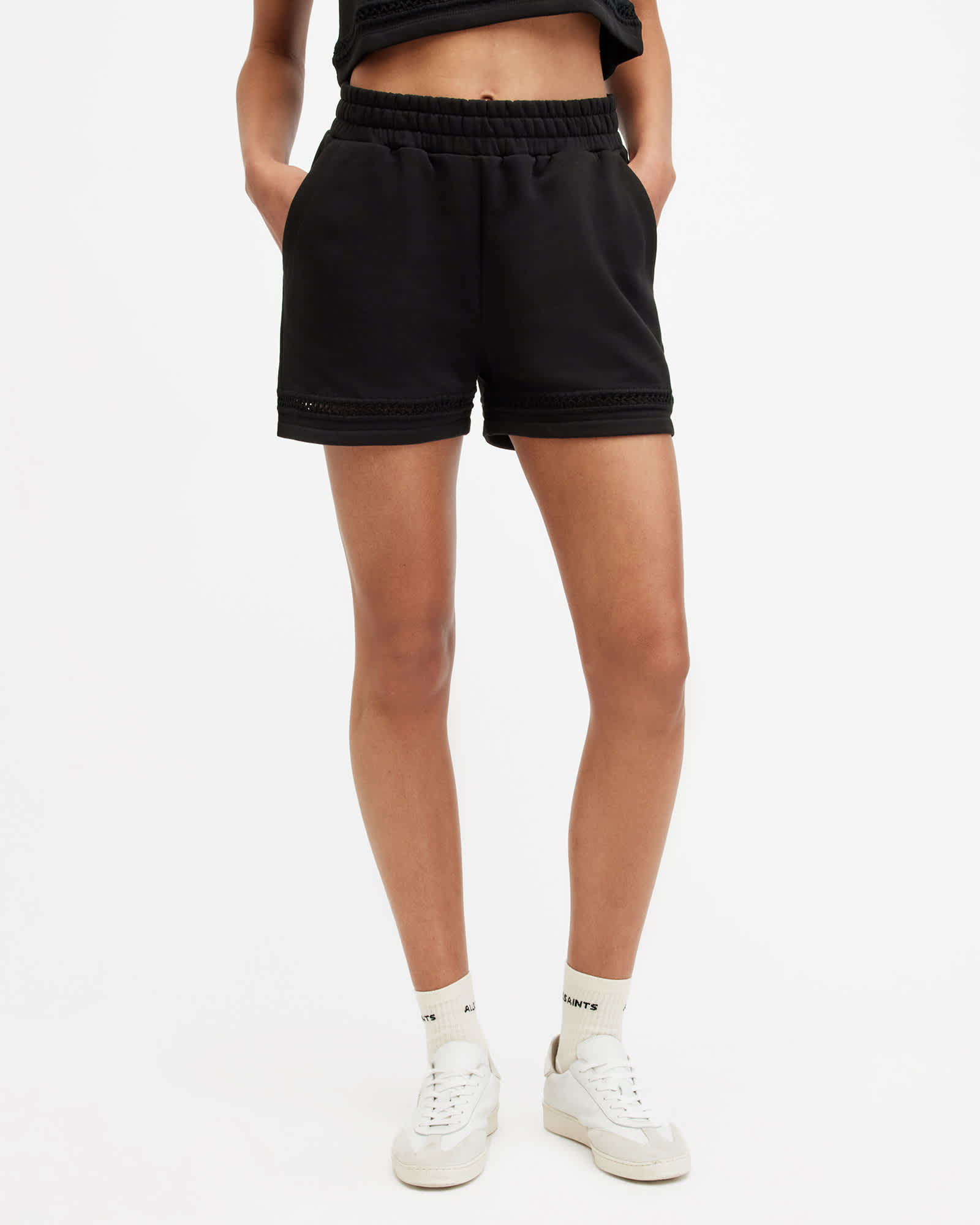 All Saints Ewelina Crochet Trim Shorts Black