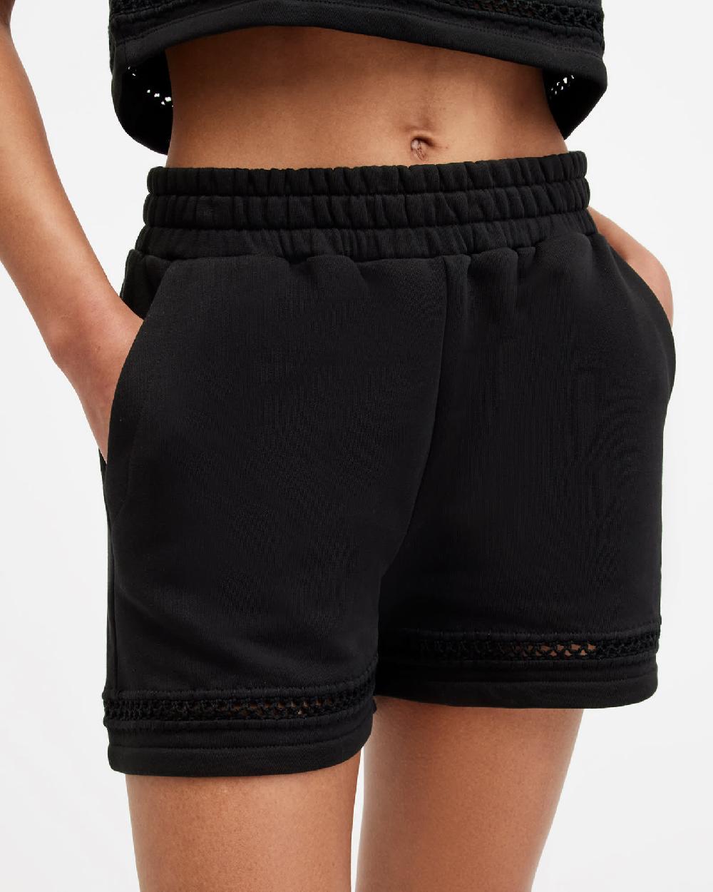 All Saints Ewelina Crochet Trim Shorts Black