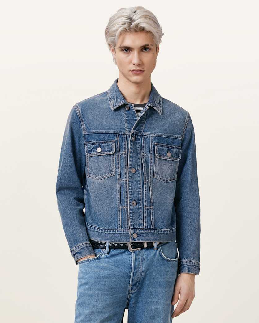 all saints Exile Denim Jacket WASHED INDIGO BLUE