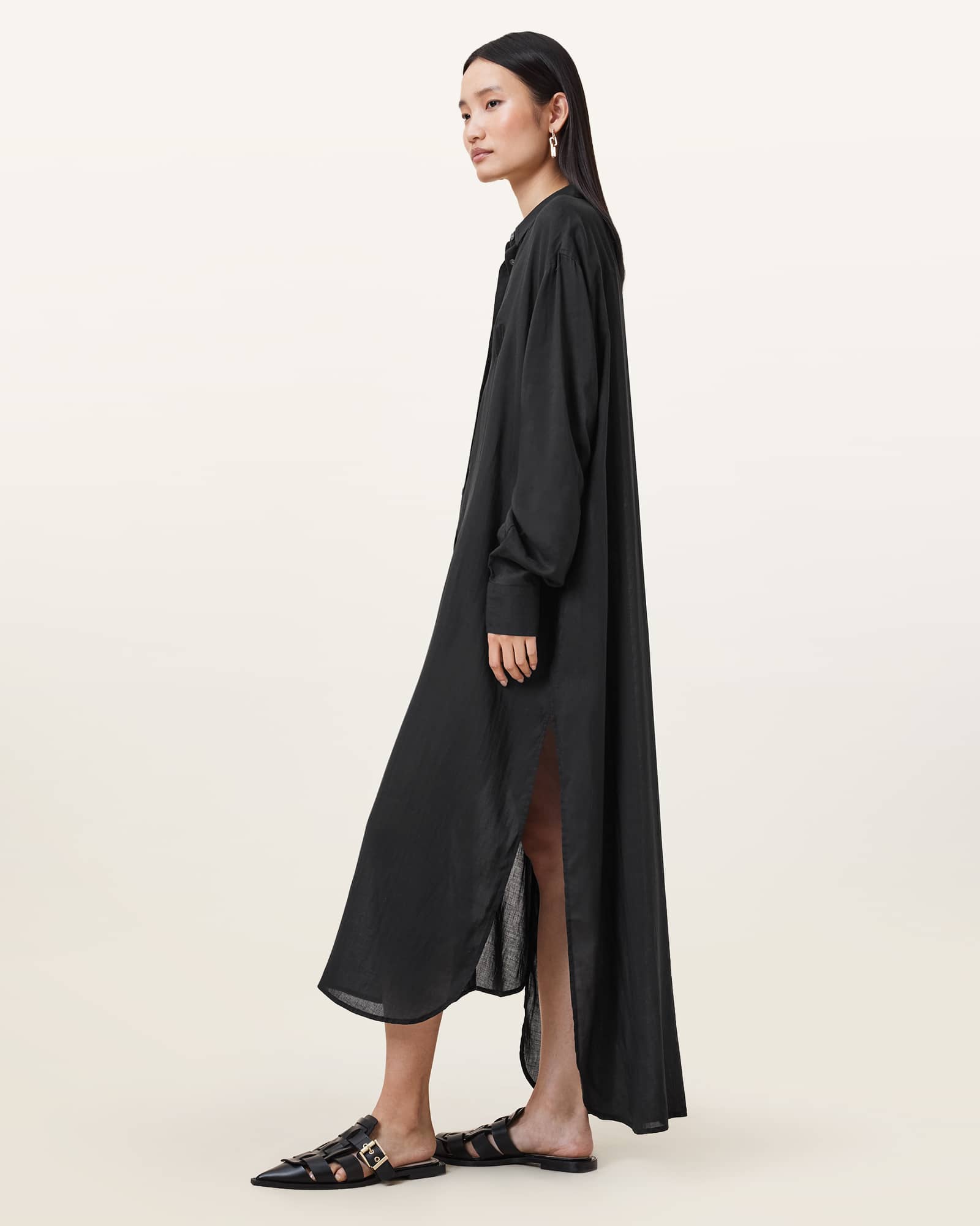 All Saints Ezra Maxi Shirt Dress Black