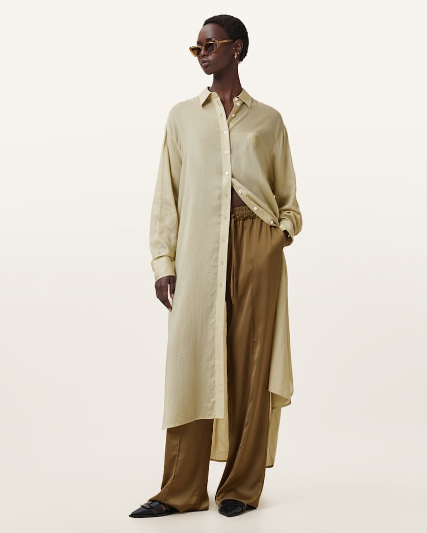 all saints Ezra Maxi Shirt Dress Olive Yellow