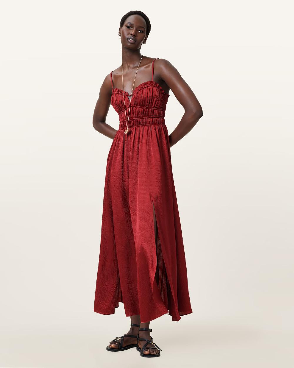 All Saints Faelyn Silk Maxi Dress Rosewood Red
