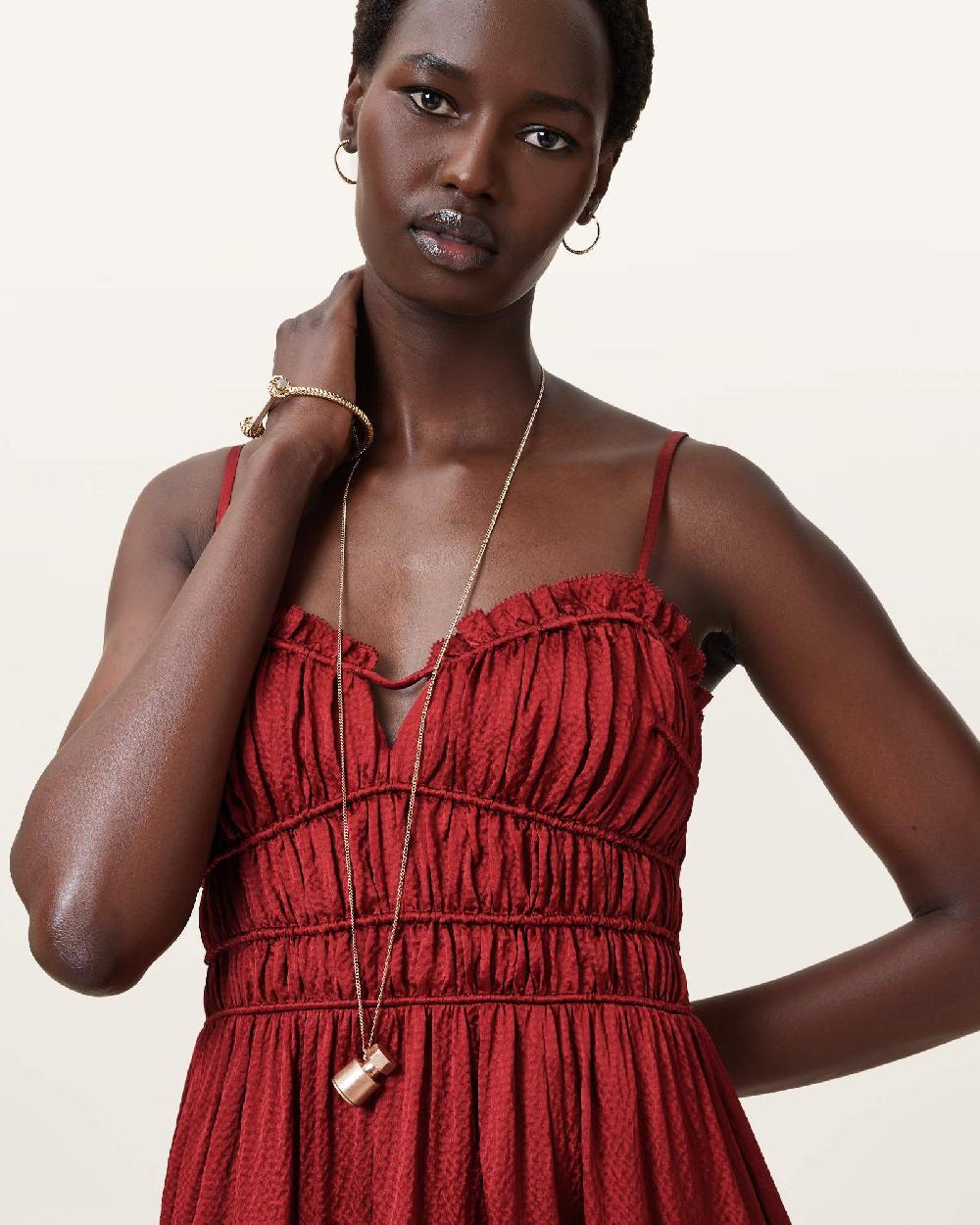 All Saints Faelyn Silk Maxi Dress Rosewood Red