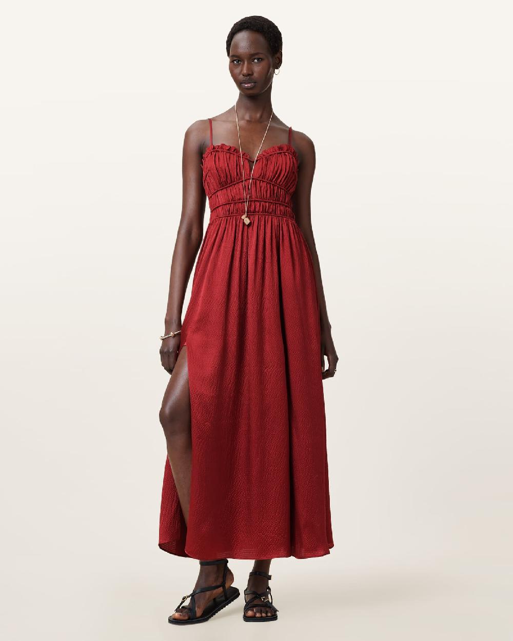 All Saints Faelyn Silk Maxi Dress Rosewood Red