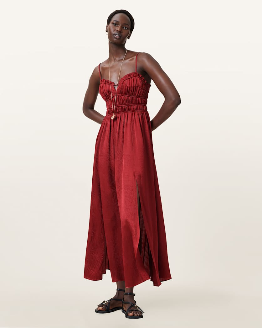 all saints Faelyn Silk Maxi Dress Rosewood Red